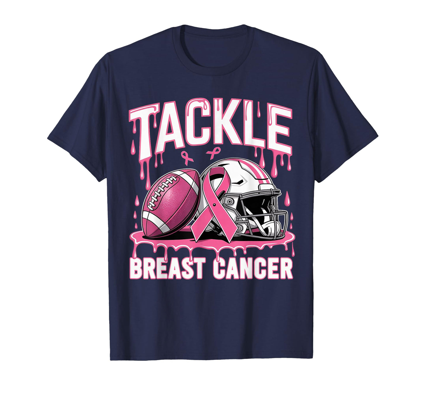 Dripping Football Pink Ribbon Tackle Breast Cancer Awareness T-Shirt