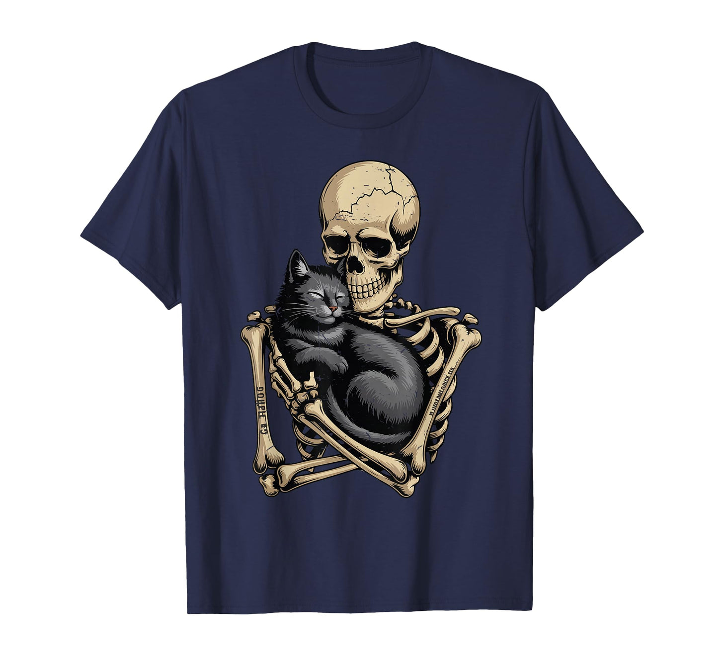 Black Cat Halloween Skeleton Hugging Cat Funny Lover Dad Mom T-Shirt