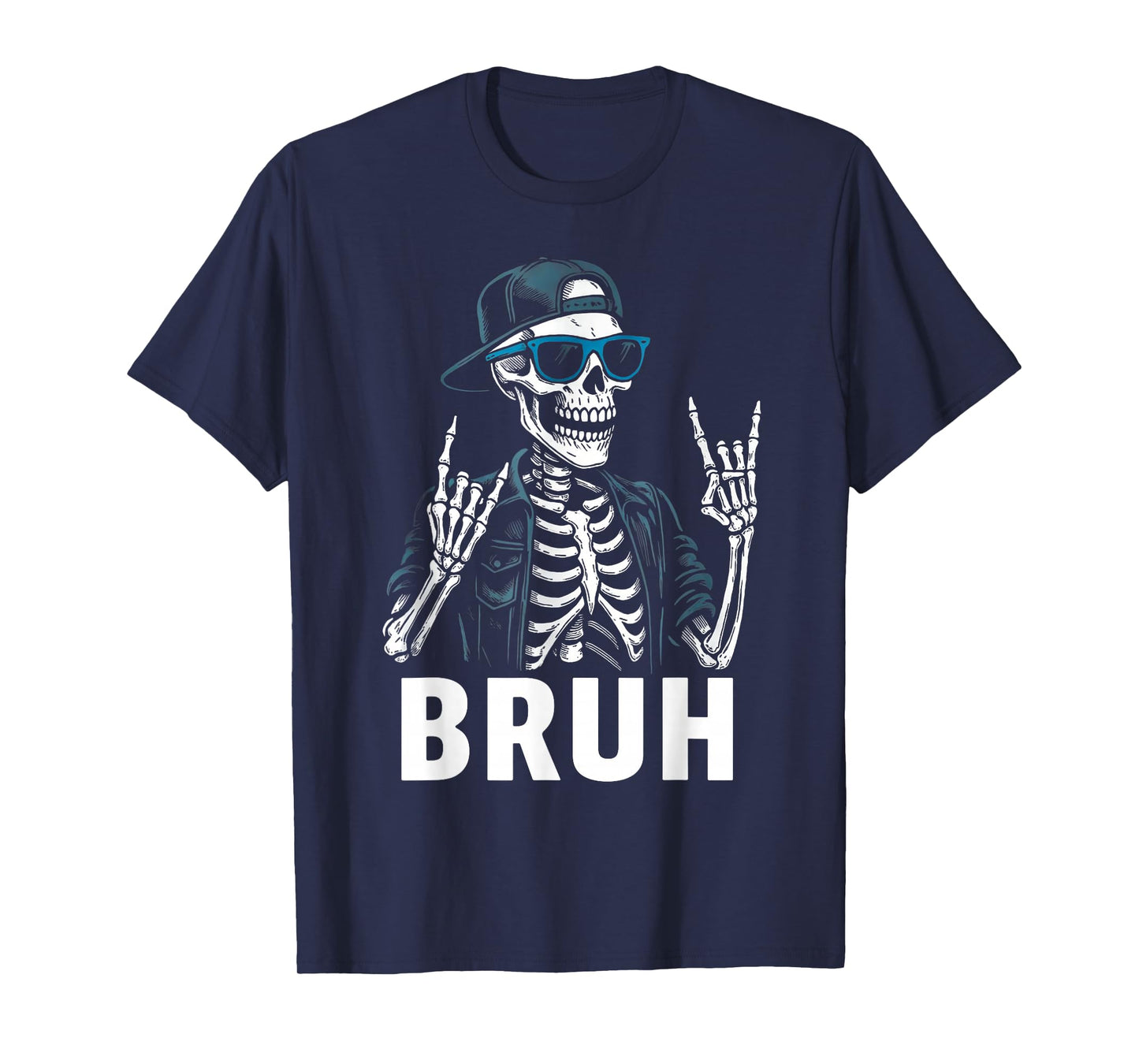 Cool Bruh Skeleton Rock On Halloween Men Teens Boys Kids T-Shirt