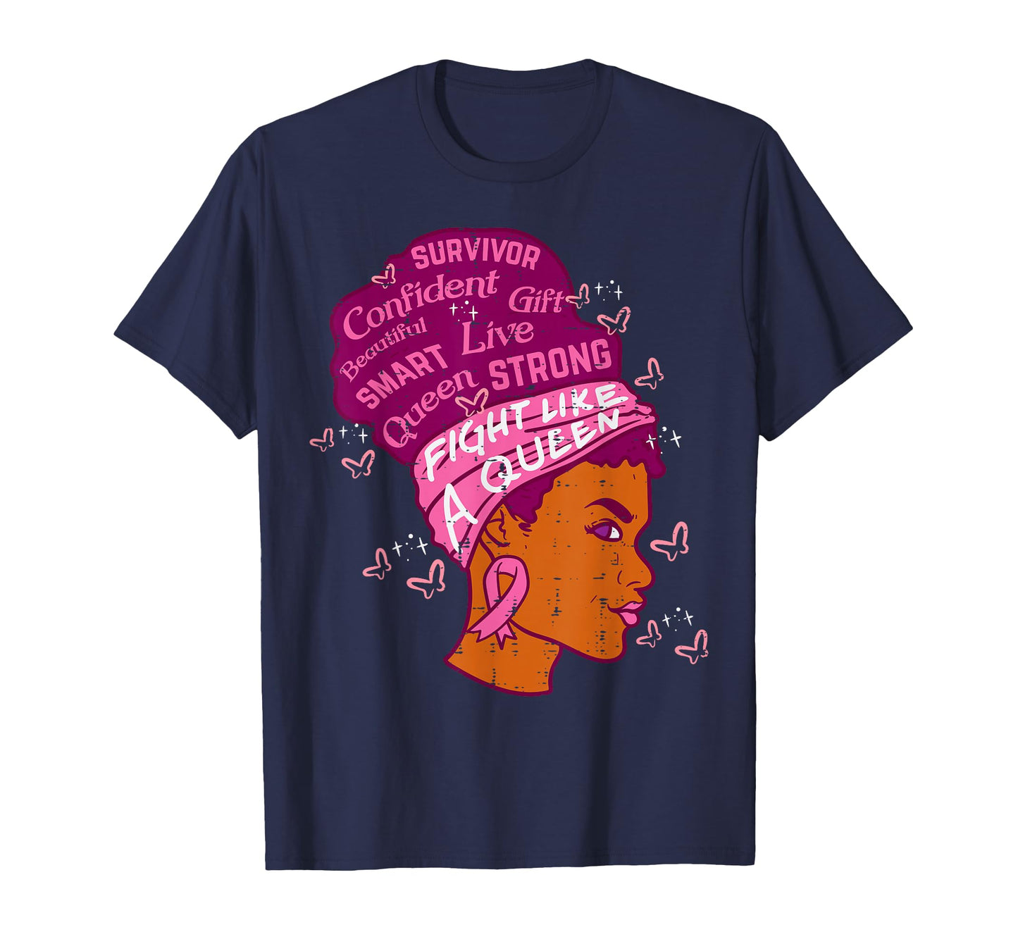 Black Queen African Women Pink Afro Breast Cancer Awareness T-Shirt