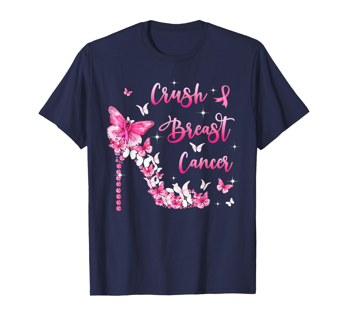Crush Breast Cancer Awareness Bling Pink Ribbon High Heel T-Shirt