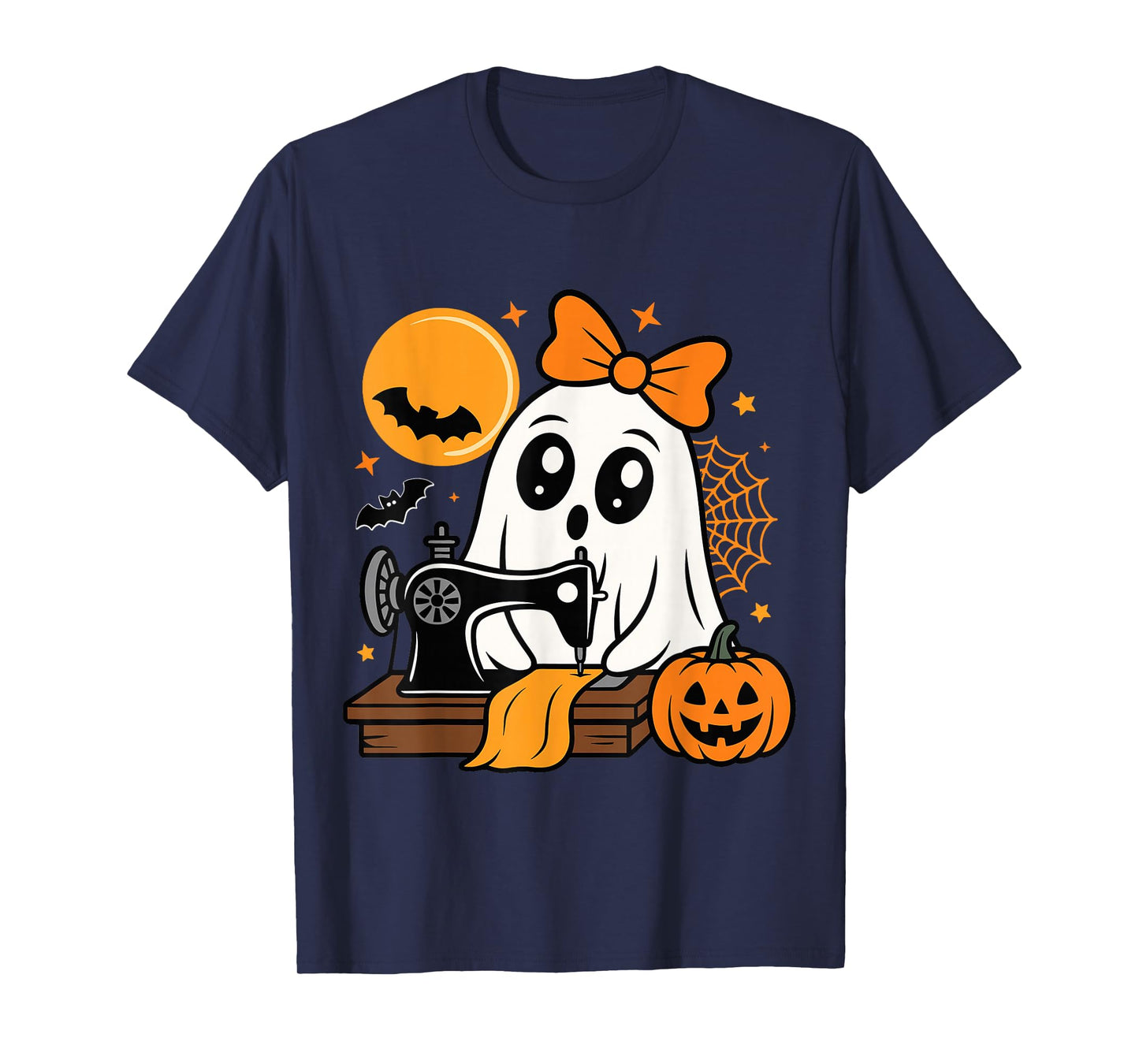 Halloween Cute Ghost Sewing with Bow and Pumpkin T-Shirt