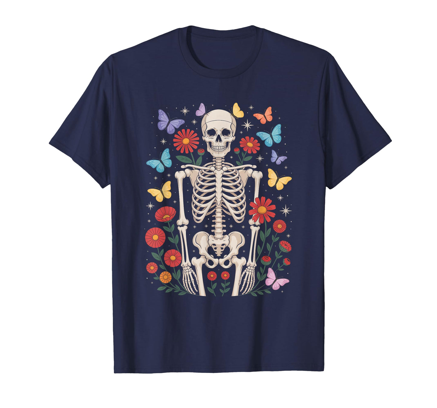 Skeleton Butterfly Florist Floral Halloween T-Shirt
