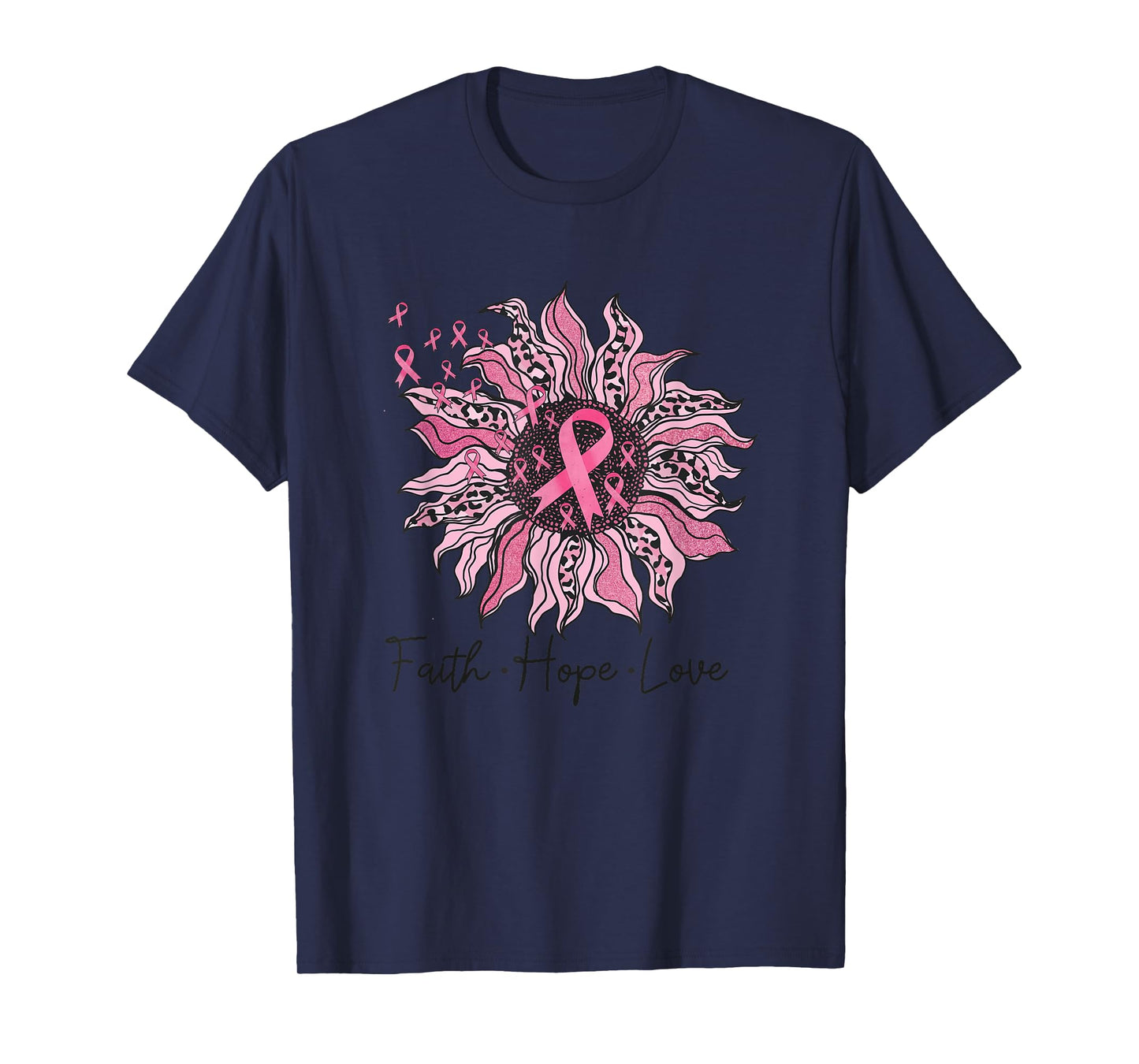 Faith Hope Love Sunflower Leopard Breast Cancer Awareness T-Shirt