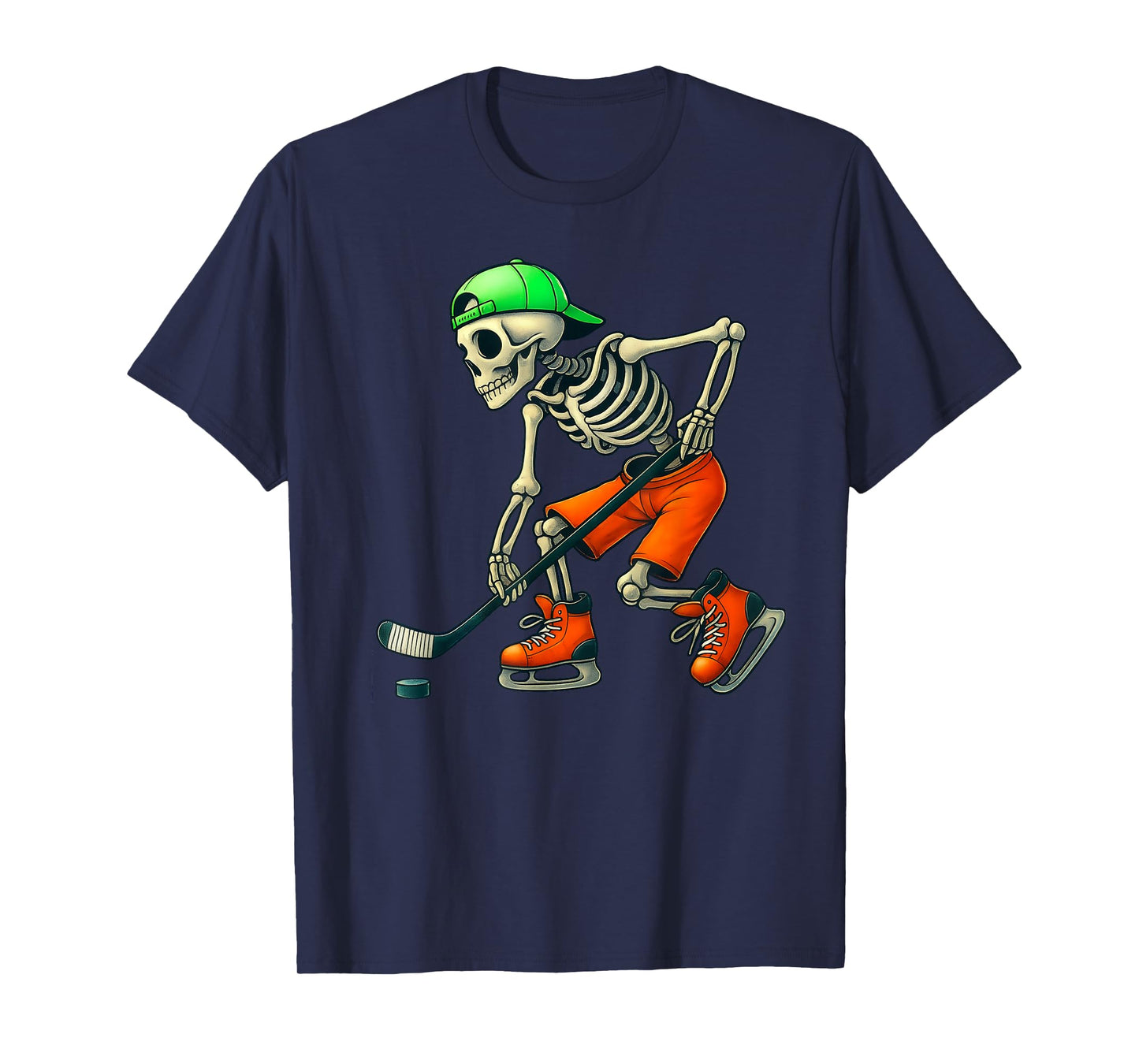 Skeleton Ice Hockey Halloween Funny Men Boys Kids T-Shirt