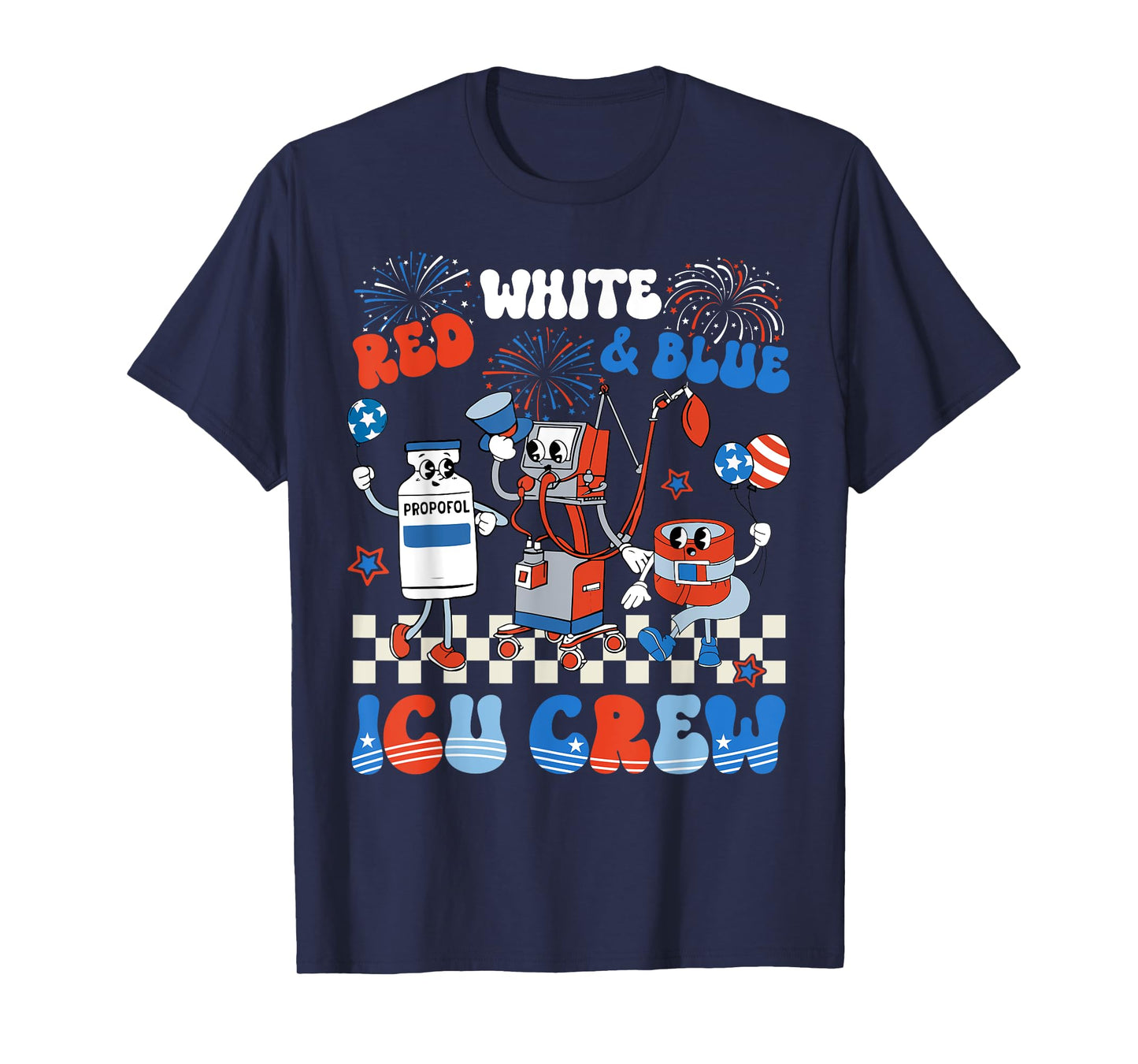 ICU Nurse 4th Of July Independence Day Red White ICU Crew T-Shirt