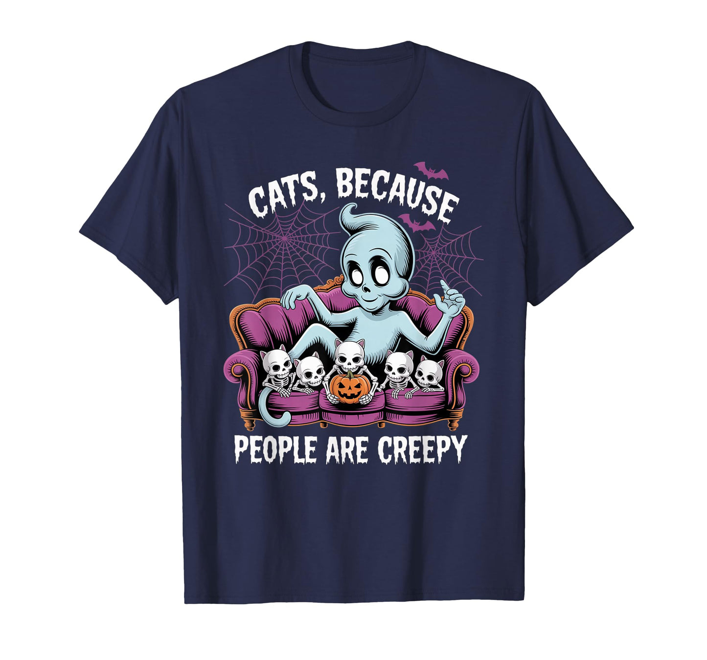 Cats Because People are Creepy Ghost Halloween Cat Mom Kids T-Shirt