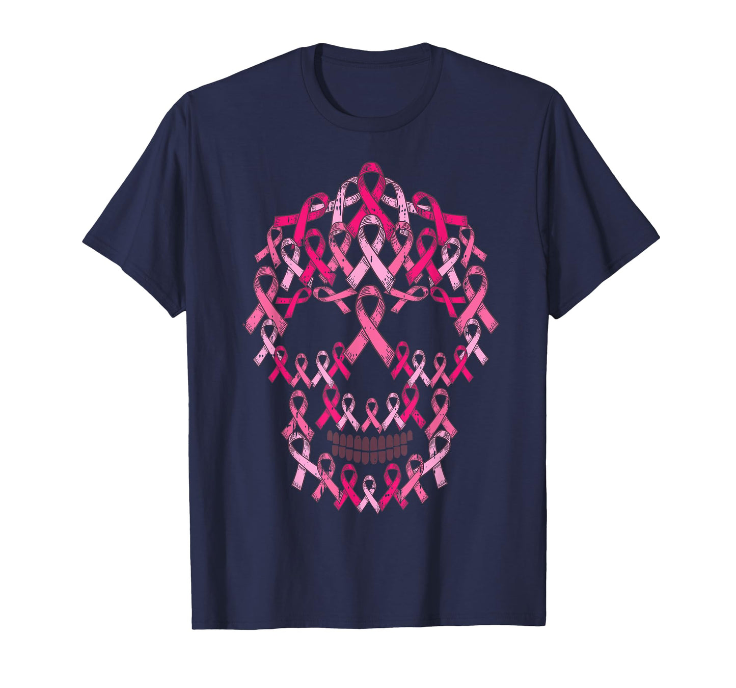 Pink Ribbon Skull Costume Cool Halloween Breast Cancer Gifts T-Shirt