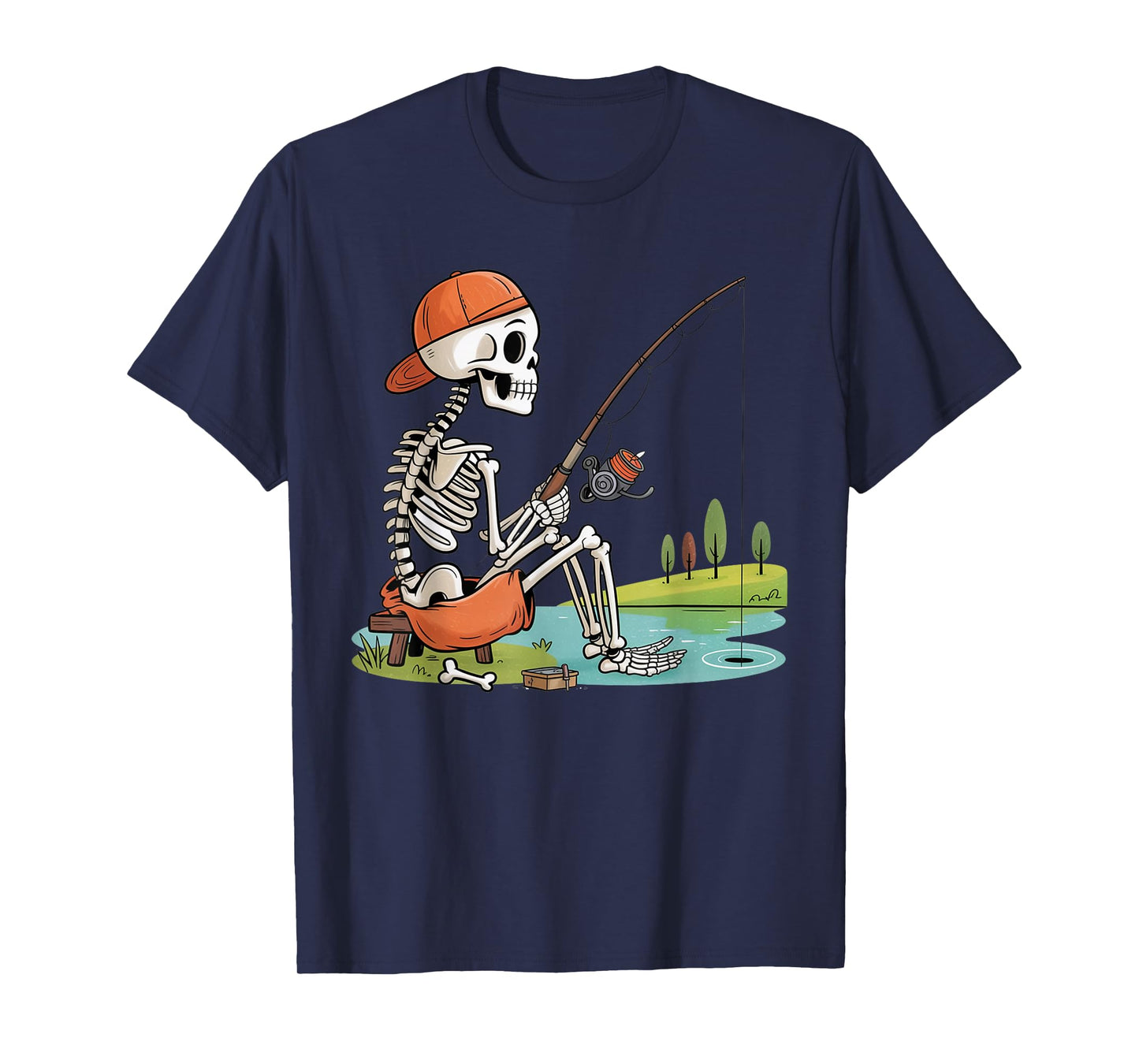 Skeleton Fishing Halloween Costume Funny Fishing Boys Kids T-Shirt
