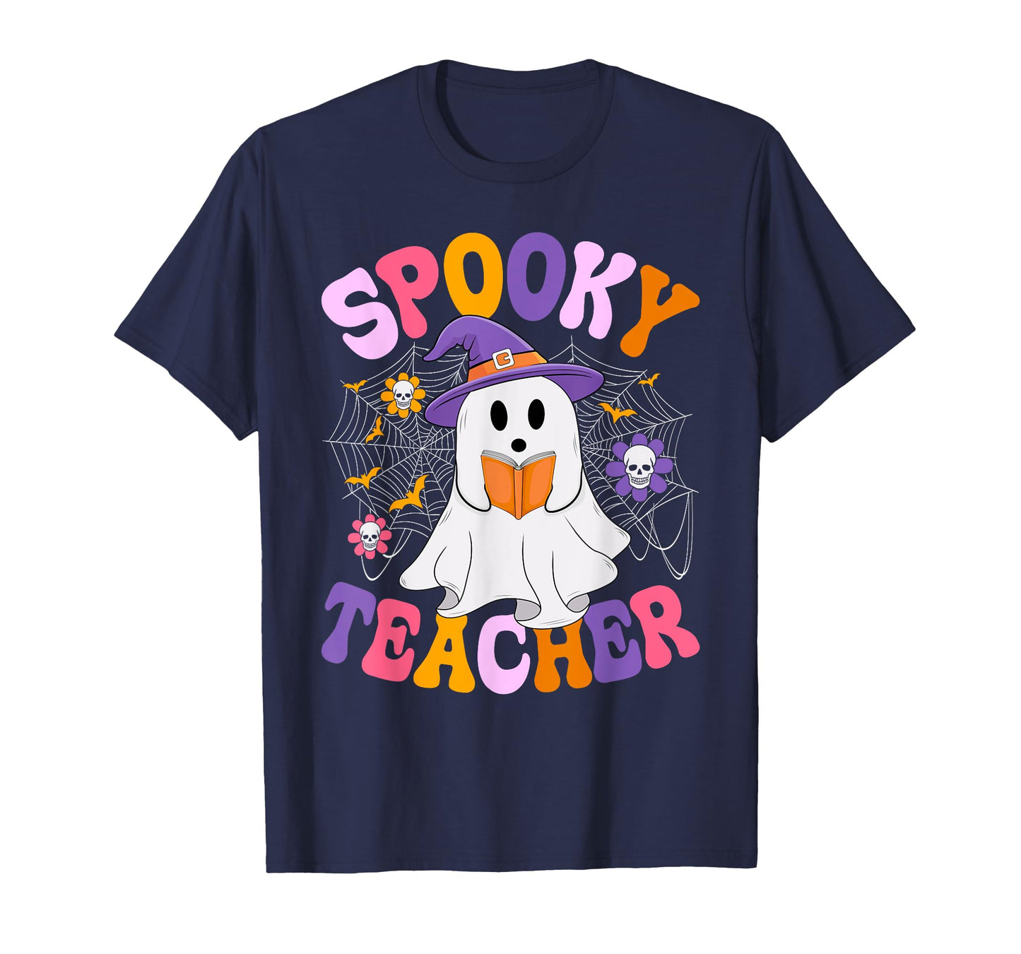Spooky Teacher Ghost Groovy Halloween Costume Funny Teacher T-Shirt