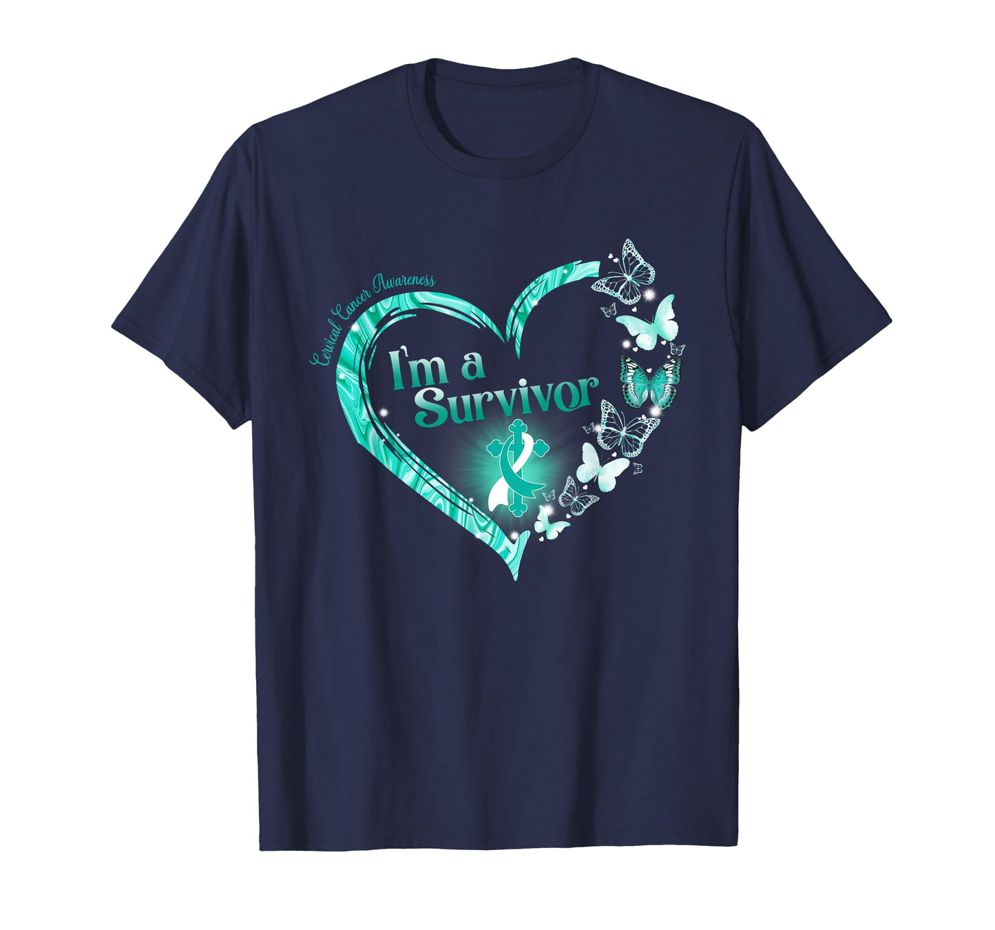 Teal Ribbon Butterfly Cervical Cancer I'm A Survivor T-Shirt