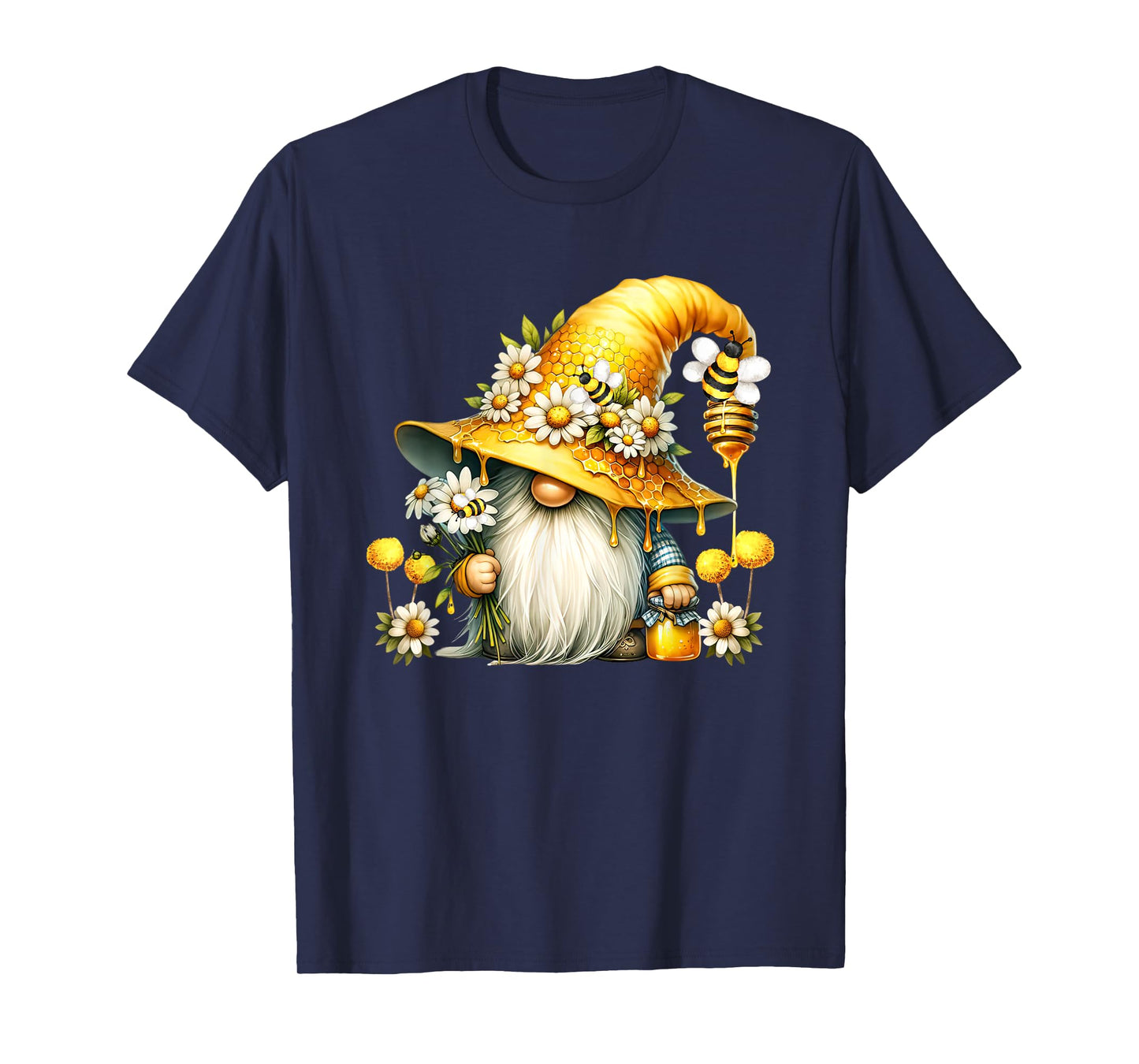 Bee Gnome Graphic For Women Daisy Flowers Funny Hippie Gnome T-Shirt