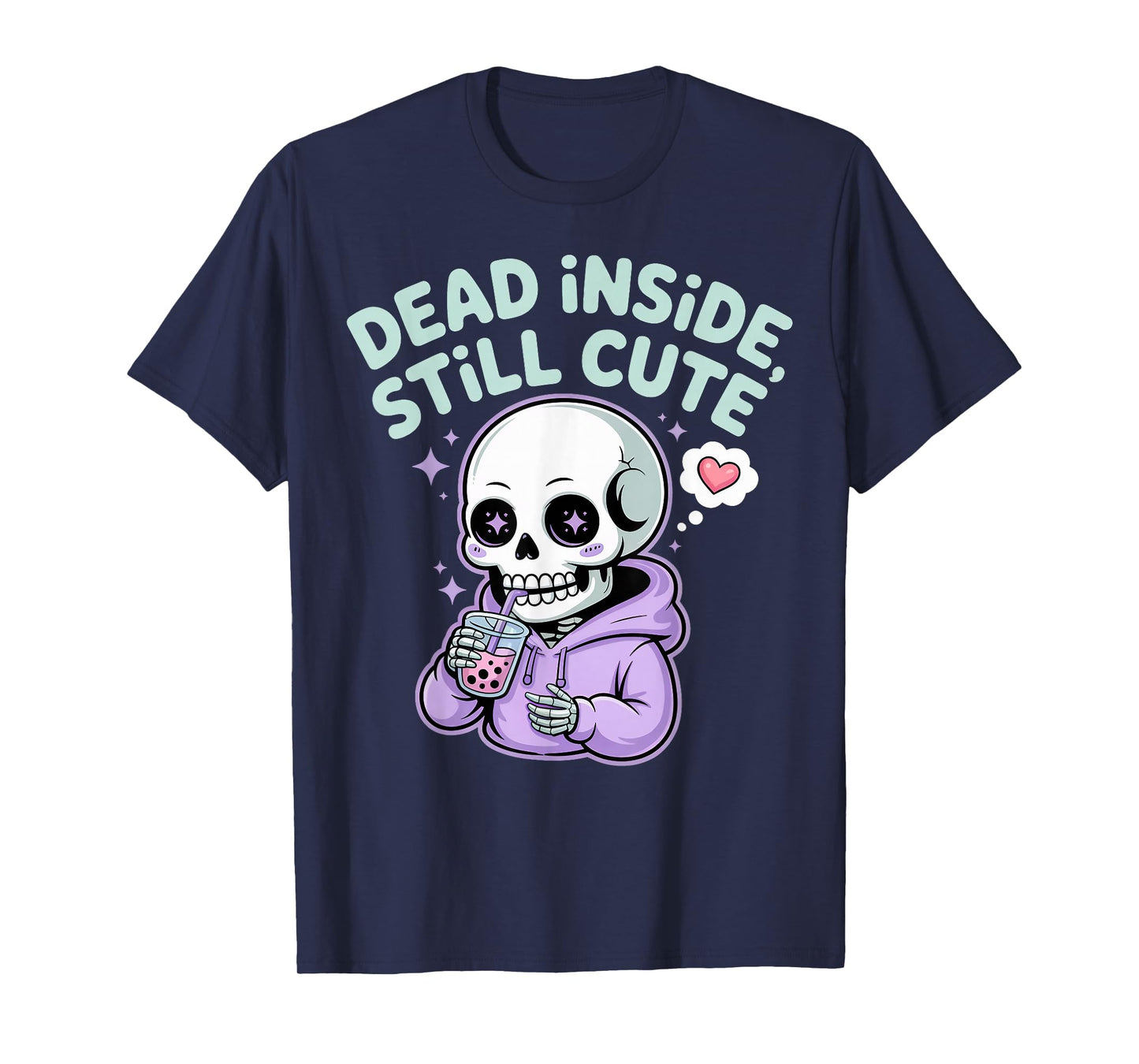 Dead Inside Still Cute Skeleton Boba Sipping T-Shirt