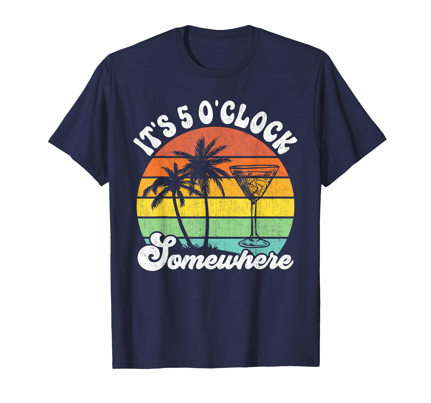 Vintage Coconut Tree Funny It's 5 O'clock Somewhere T-Shirt