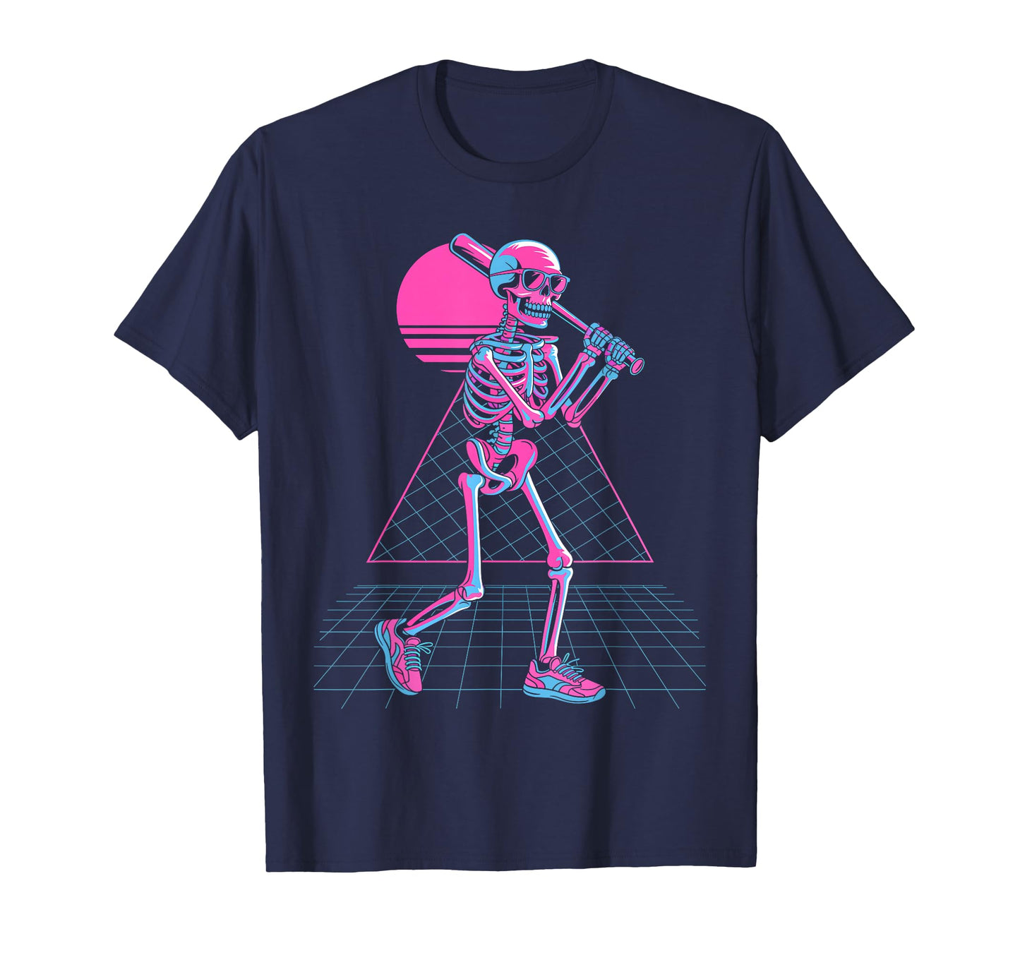 Retro 80s Skeleton Baseball Graphic Vaporwave Swing T-Shirt