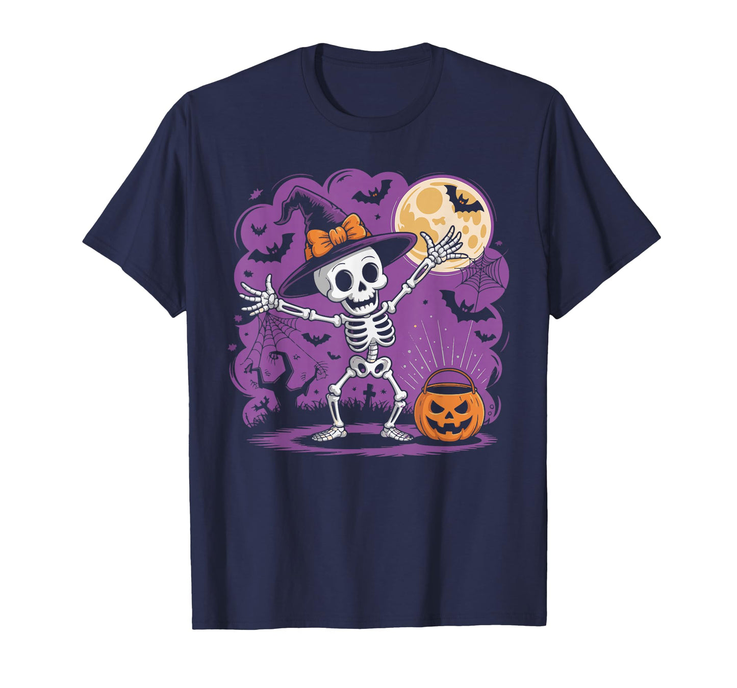 Haunted Skeleton Witch Hat Pumpkin Halloween Costume Men Boy T-Shirt