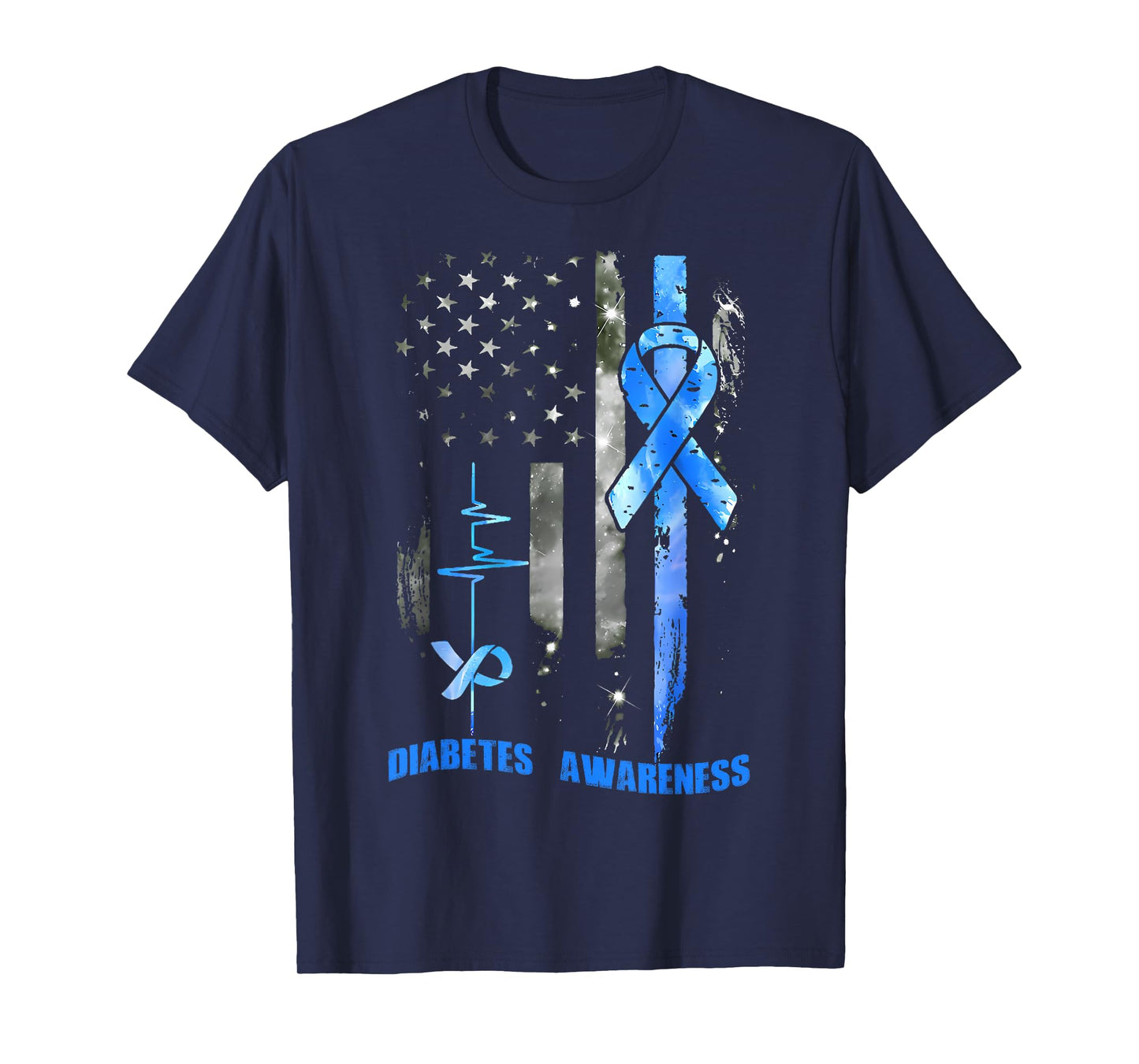 Diabetic Type 1 T1D Diabetes Awareness USA Flag Blue Women T-Shirt