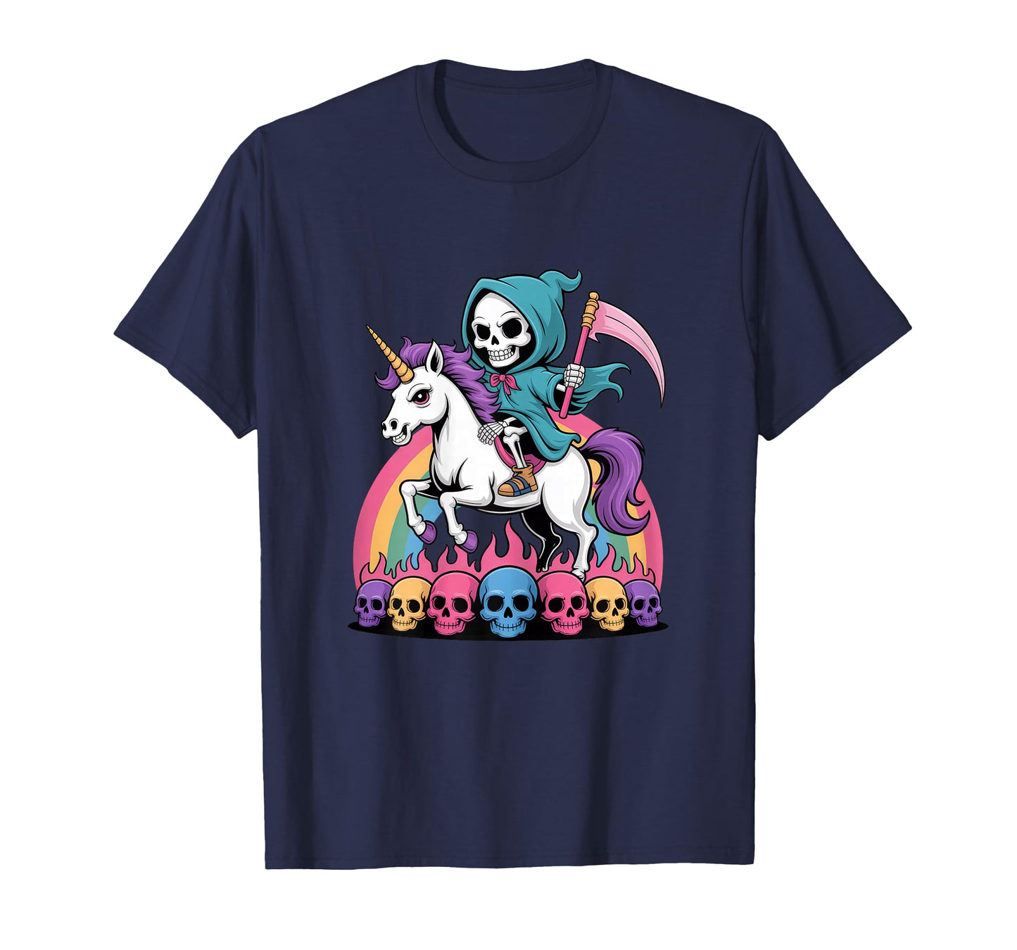 Grim Reaper Unicorn Rainbow Gothic Fantasy T-Shirt