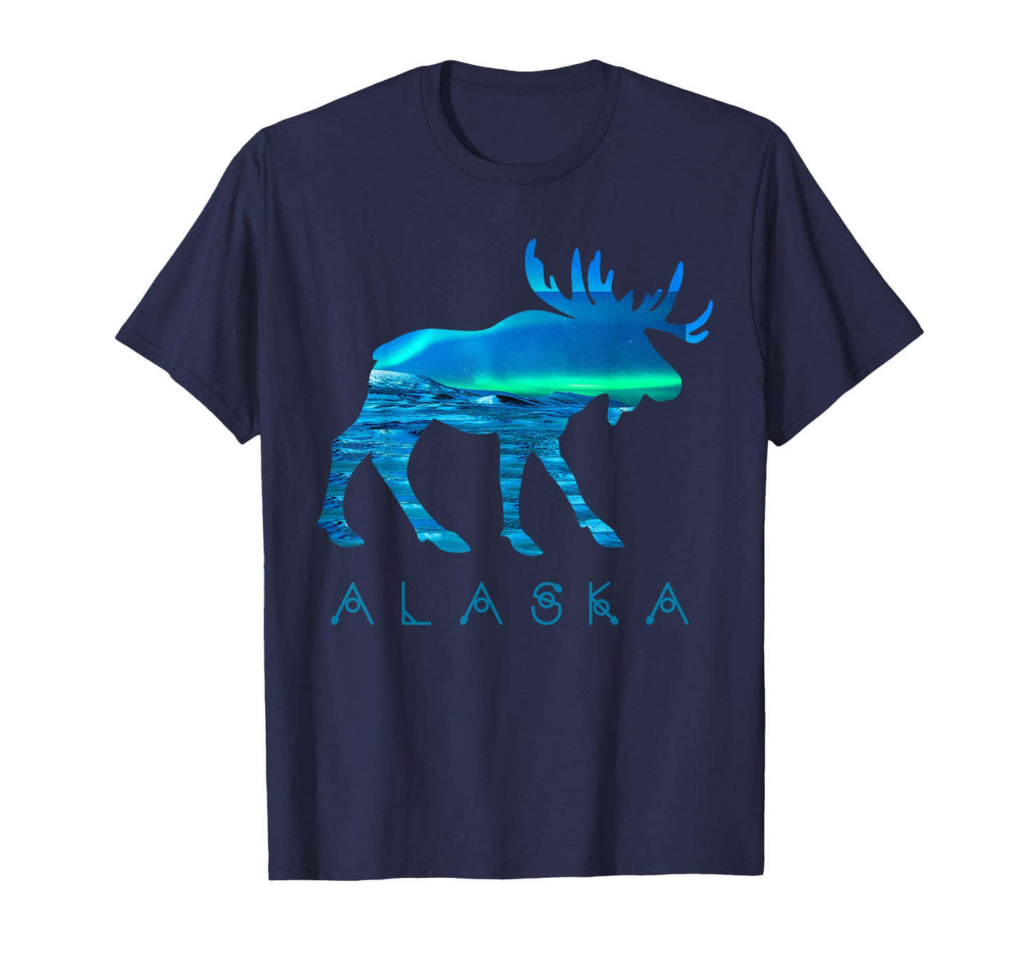 Alaskan Moose with Aurora Borealis Snow Scene T Shirt T-Shirt