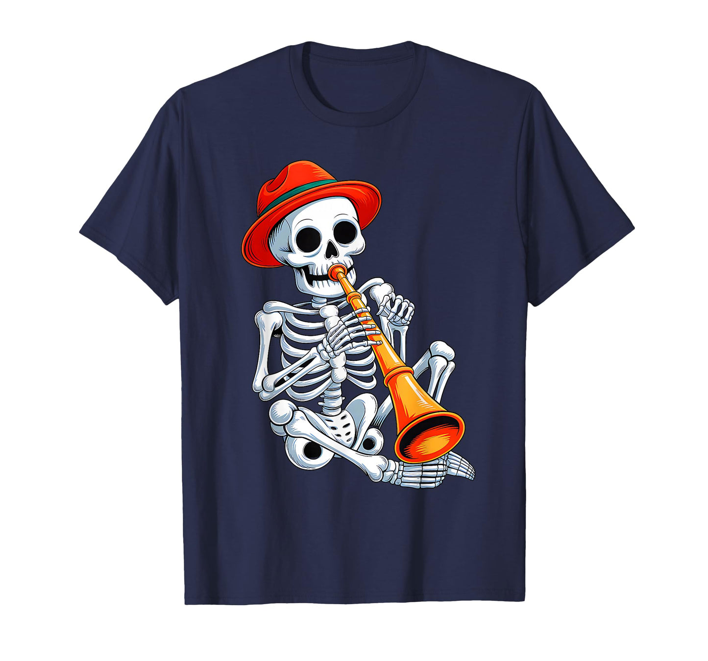 Skeleton Playing Sacxophone Halloween Costume Men Boys Kid T-Shirt