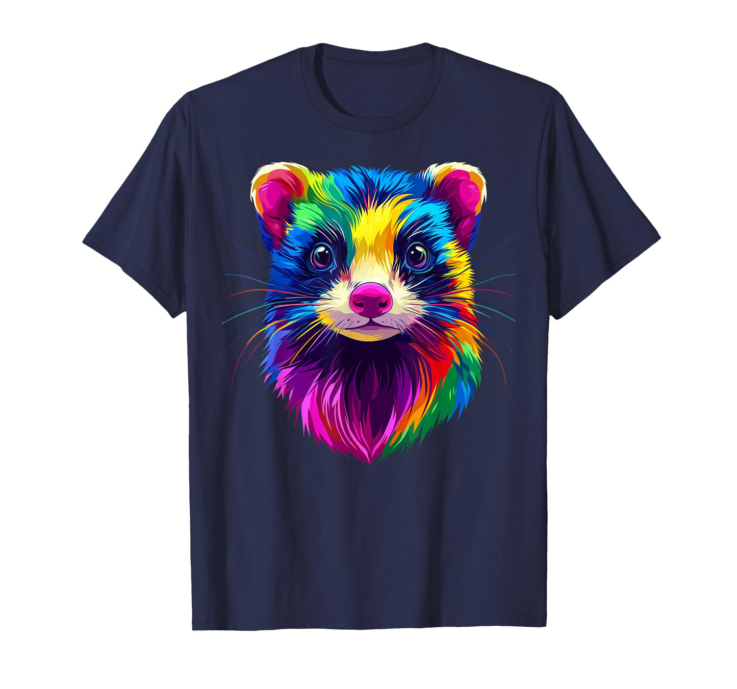 Colorful Ferret Face Cute Animal Lover Men Women Black T-Shirt