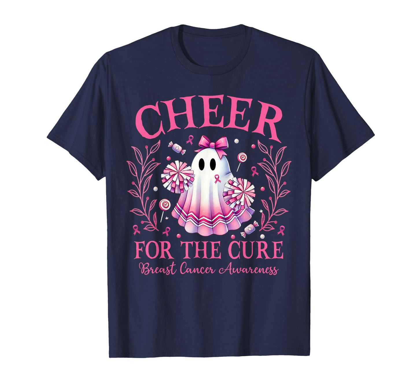 Cheer for the Cure Breast Cancer Awareness Halloween Ghost T-Shirt