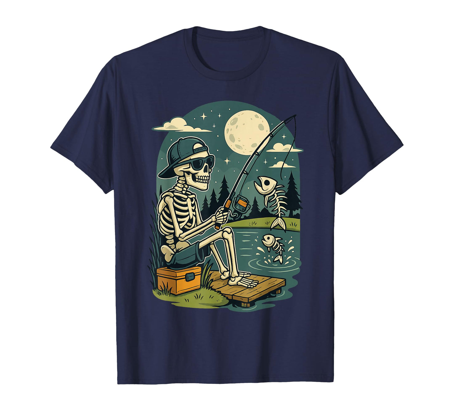 Skeleton Fishing Funny Halloween Costume Shirt T-Shirt
