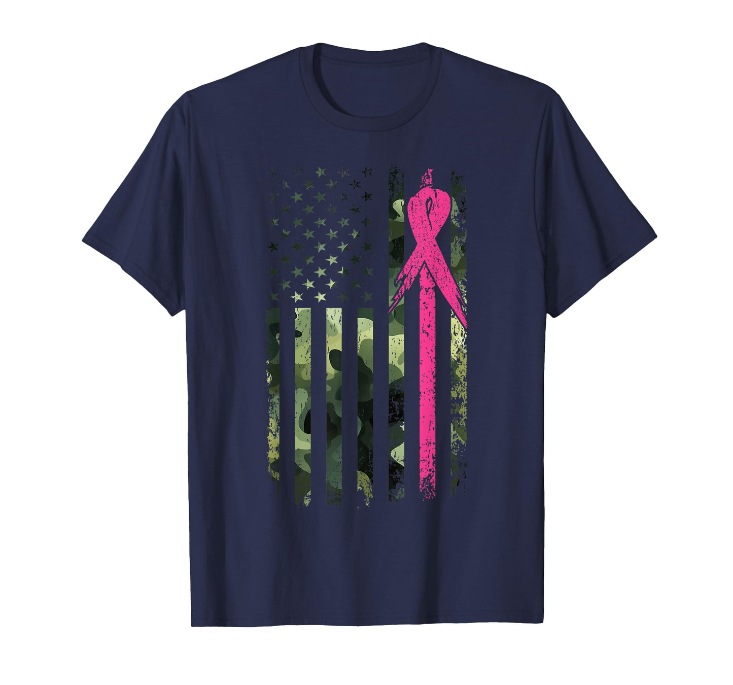 Camo Flag Pink Ribbon Breast Cancer Awareness Patriotic T-Shirt