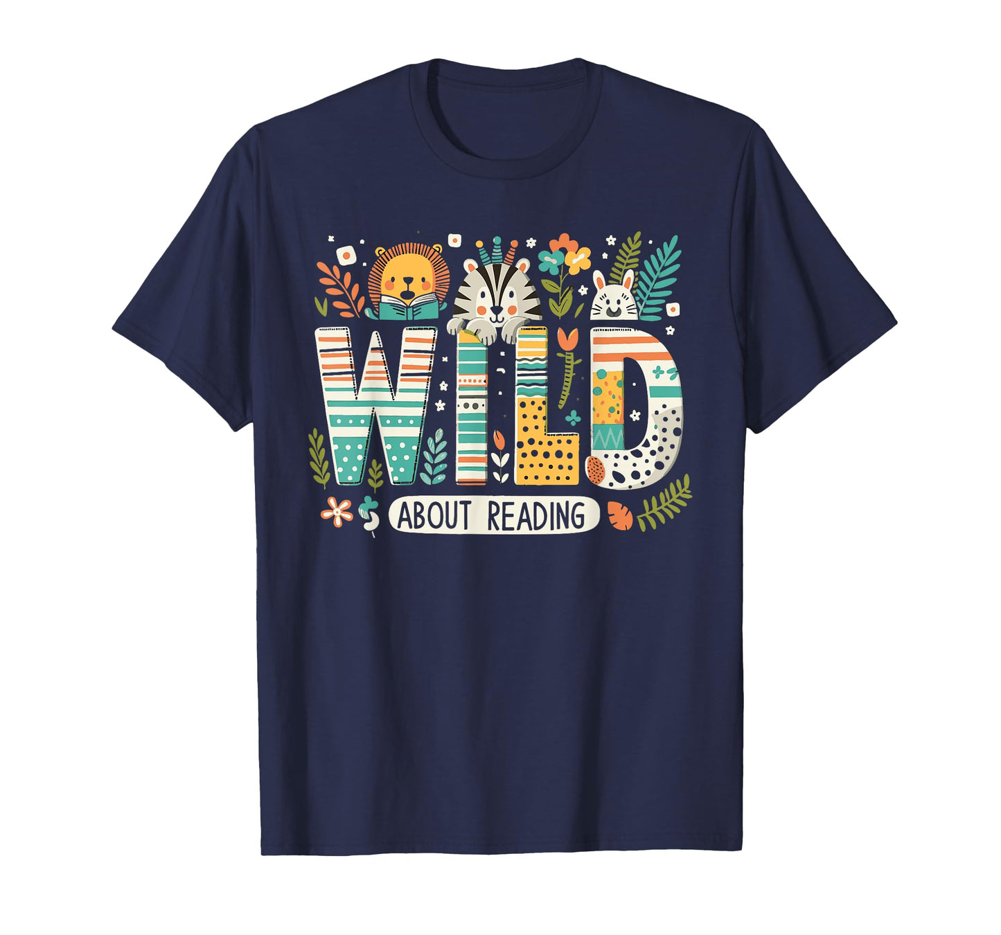 Wild About Reading Bookworm Book Reader Zoo Animals T-Shirt