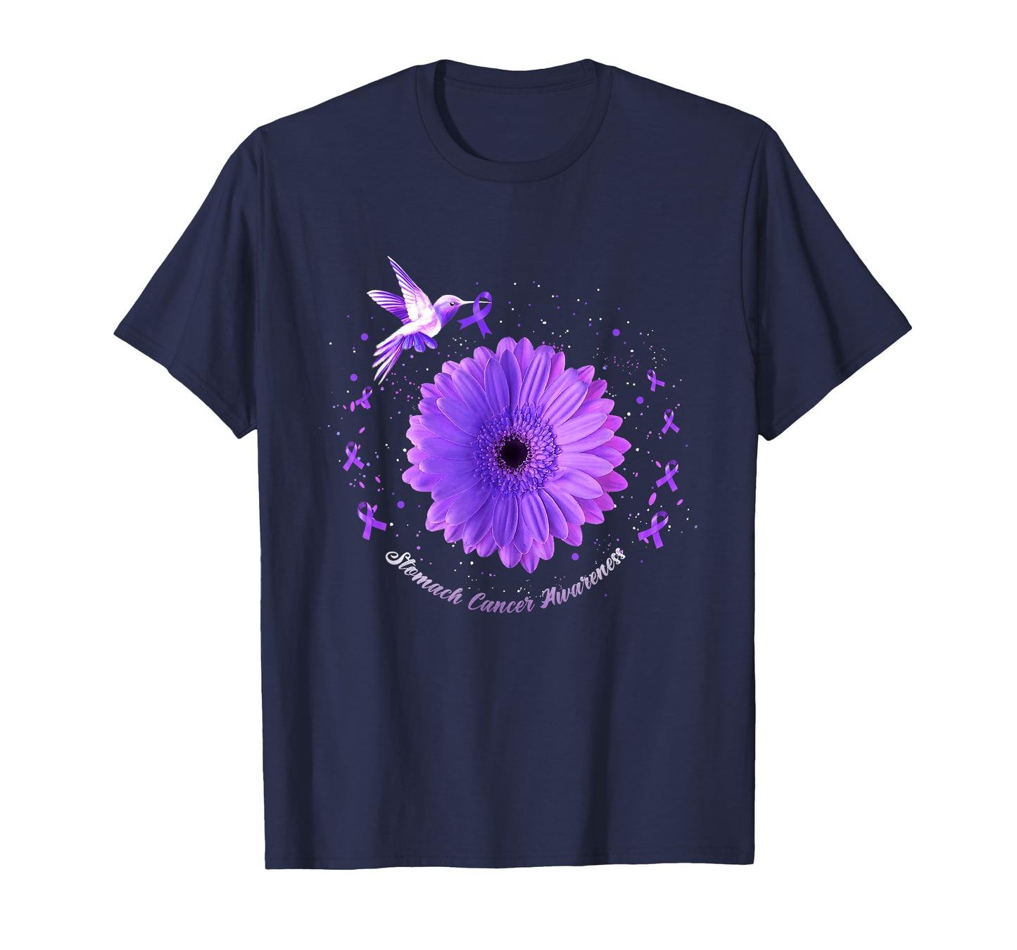 Hummingbird Periwinkle Sunflower Stomach Cancer Awareness T-Shirt