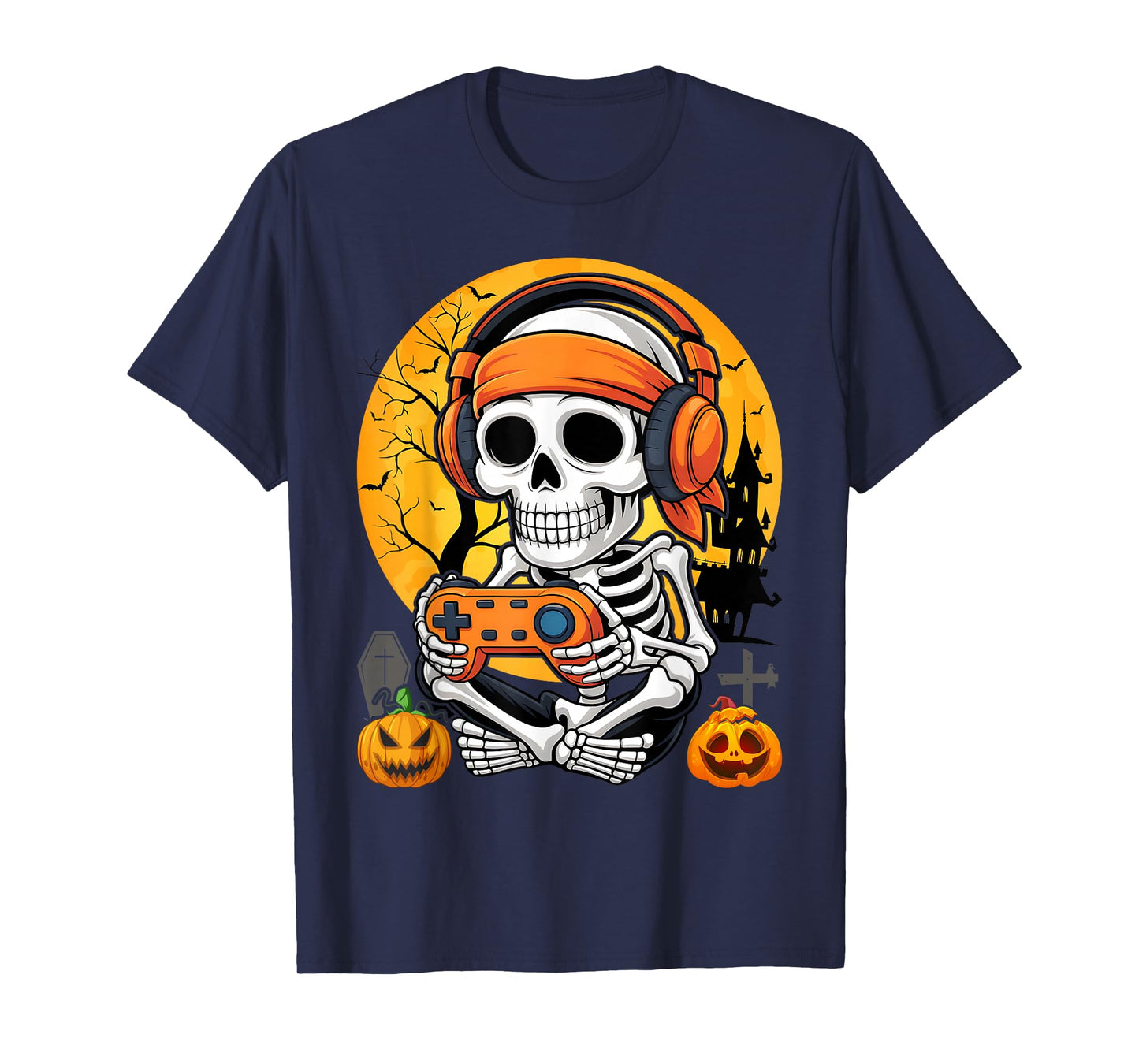 Gaming Skeleton Halloween Funny Gamer Boys Kids Men T-Shirt