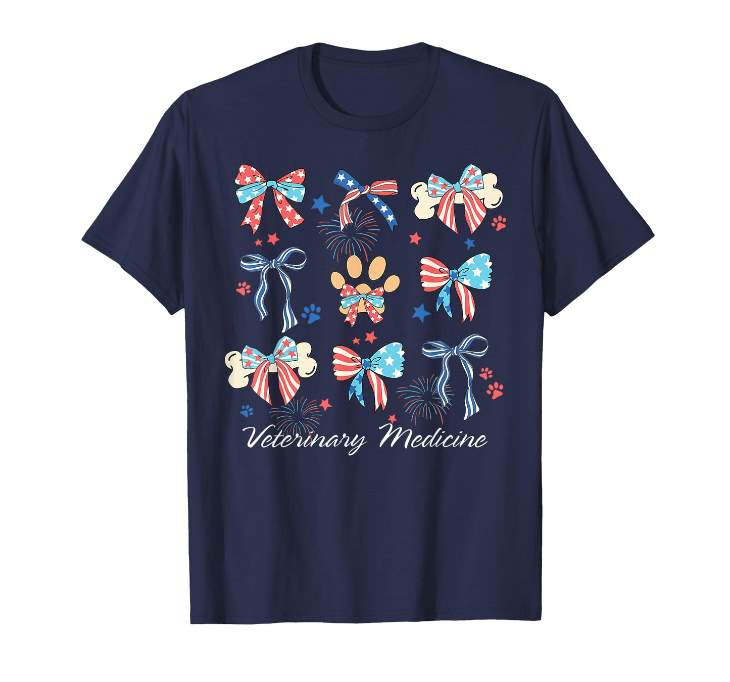 Veterinary Medicine Paw Dog Coquette Bow Vet Tech July 4th T-Shirt for Men Women