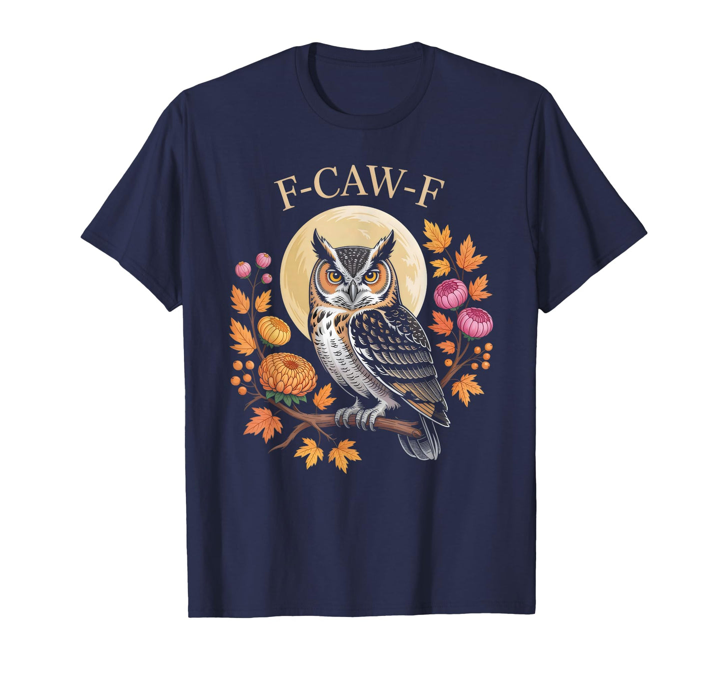 F-CAW-F Owl Moon Autumn Floral Friendsgiving T-Shirt