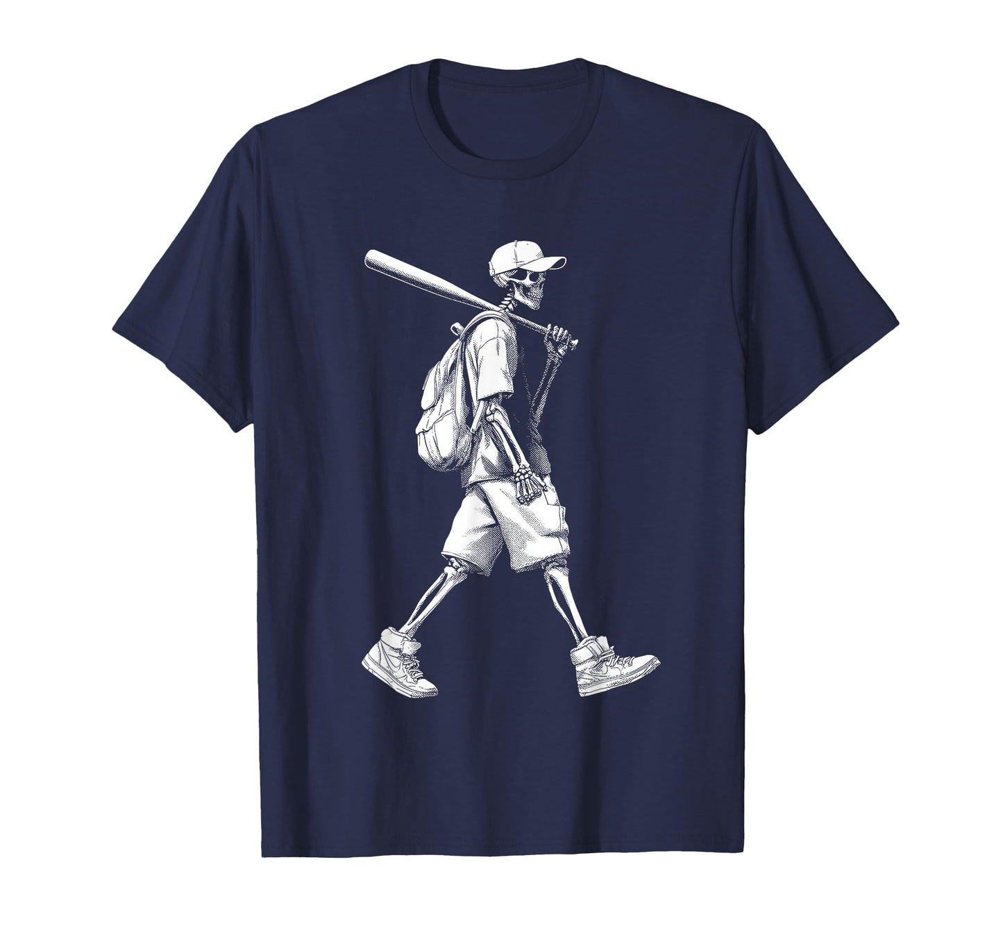 Skeleton Baseball Walking Graphic Halloween Scary T-Shirt