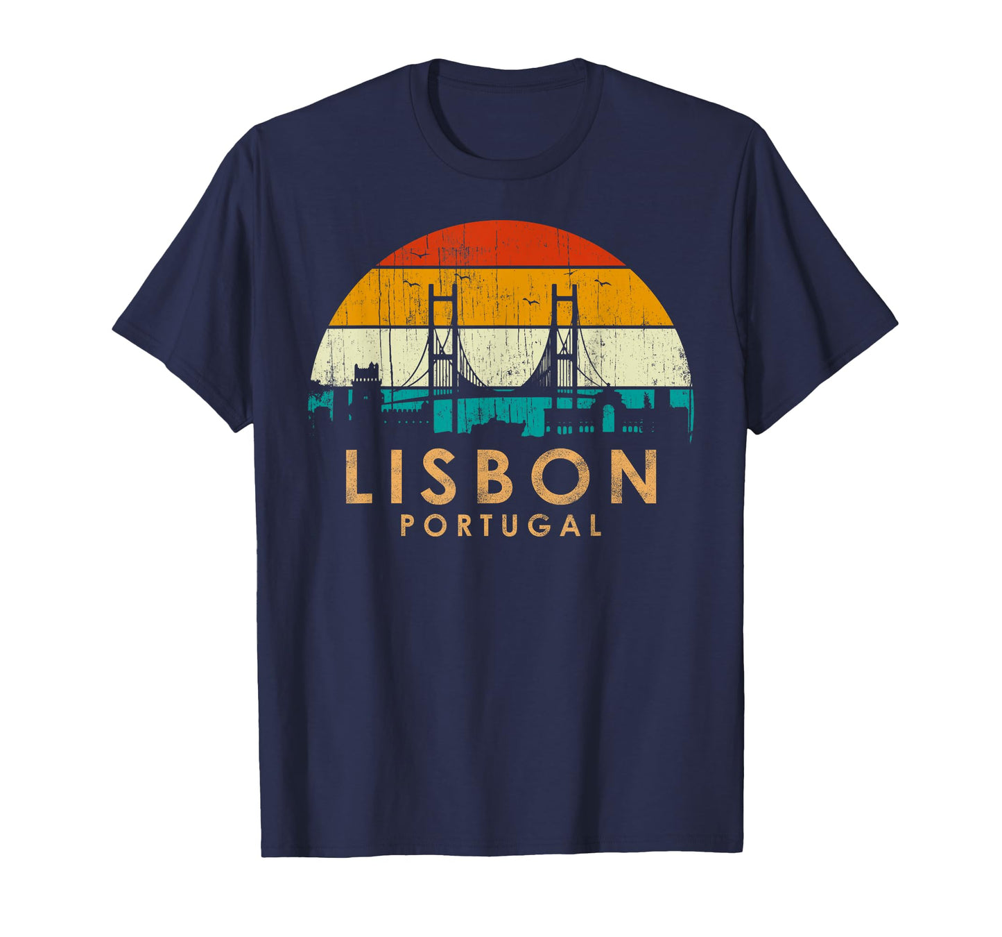 Vintage Retro Style Landscape Sunset Capital Lisbon Portugal T-Shirt
