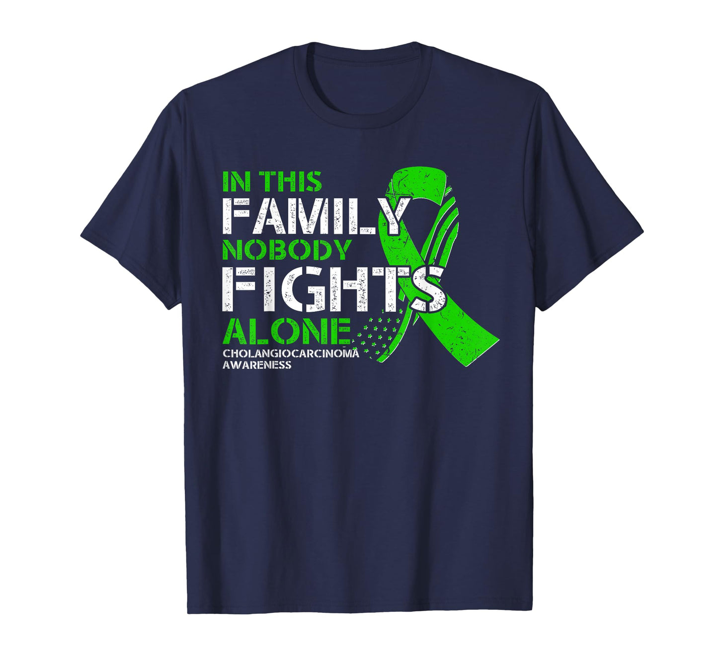 Cholangiocarcinoma Awareness - American Flag Green Ribbon T-Shirt