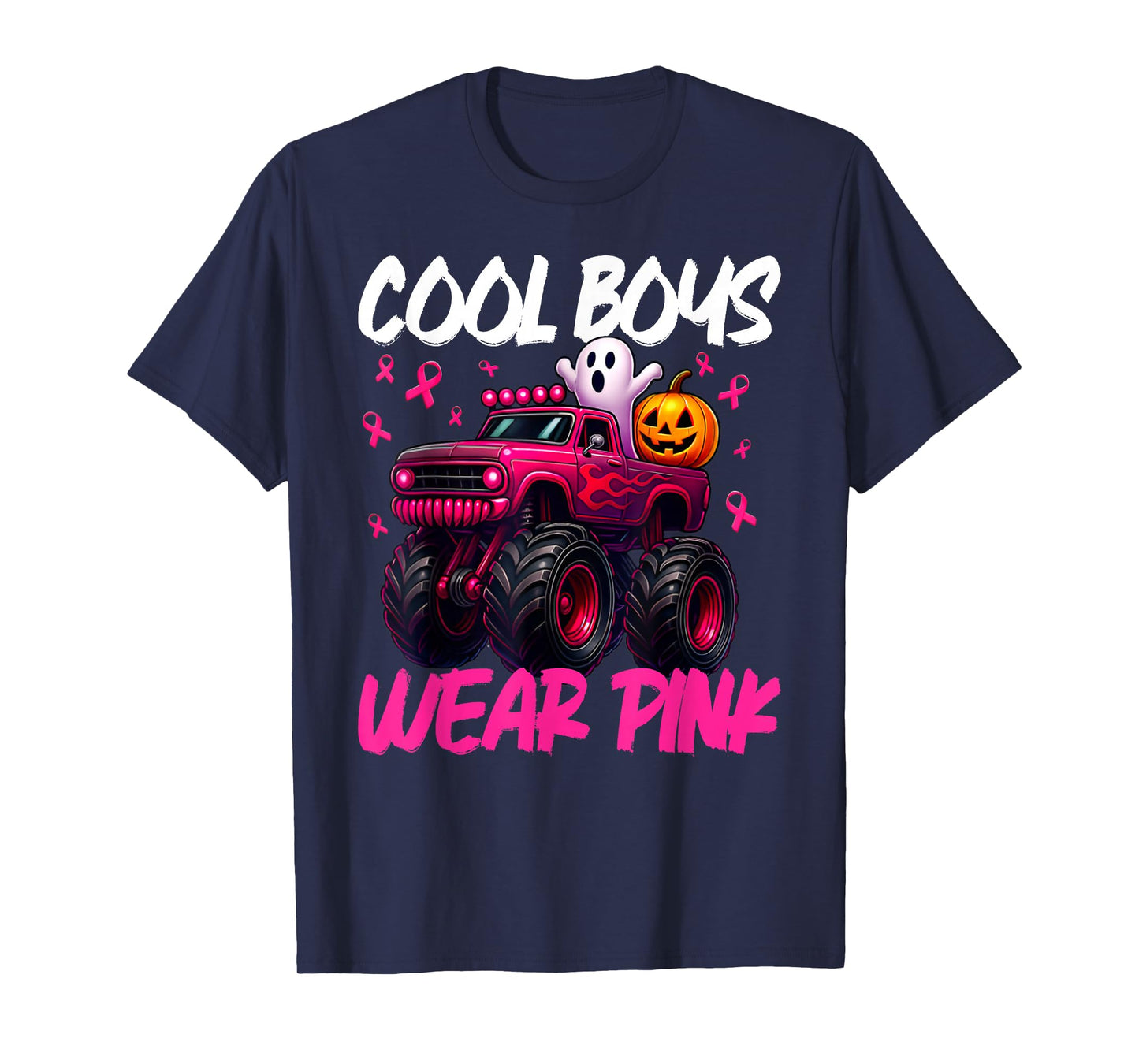 Cool Boo Wear Pink Monster Truck Breast Cancer Boys Kids T-Shirt