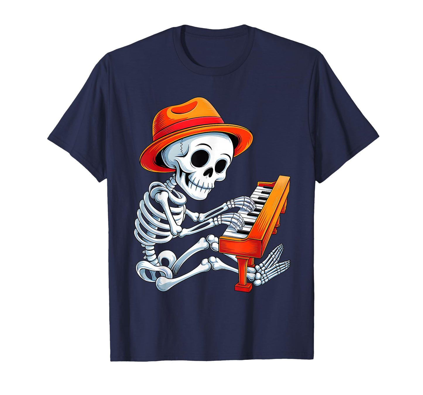 Skeleton Playing Piano Halloween Costume for Men Boys Kid T-Shirt