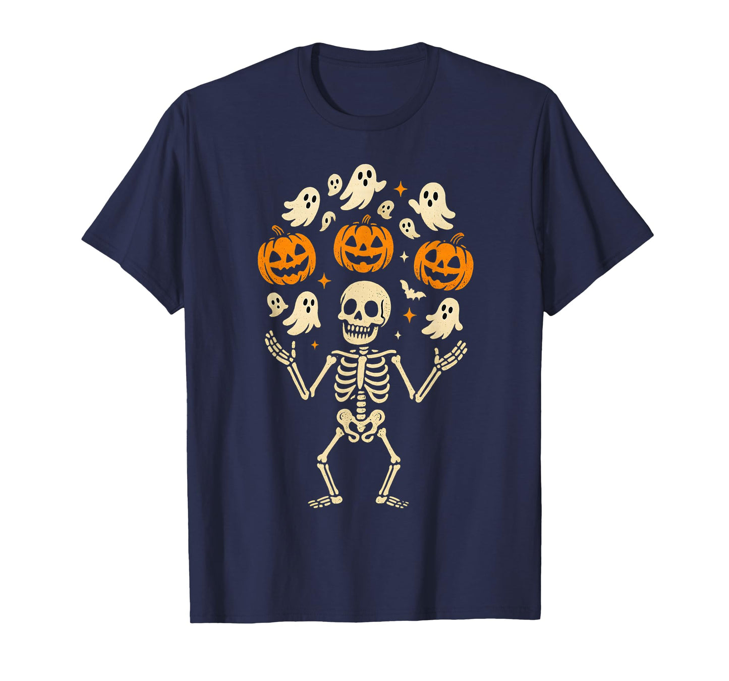 Cool Skeleton Juggling Ghosts Funny Halloween Pumpkins T-Shirt