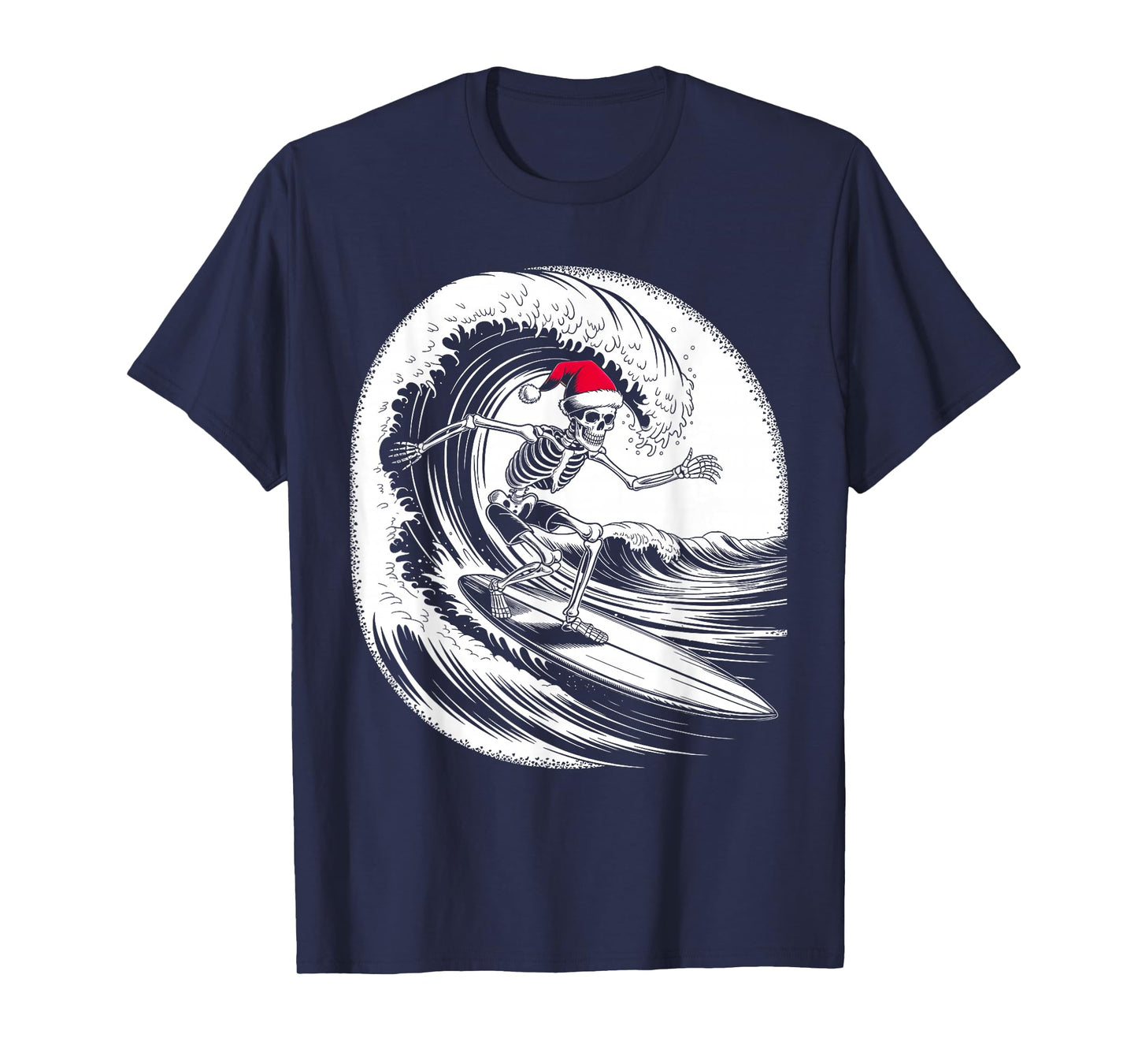 Xmas Skeleton Surfer Vintage Big Wave Surfing Fun Christmas T-Shirt
