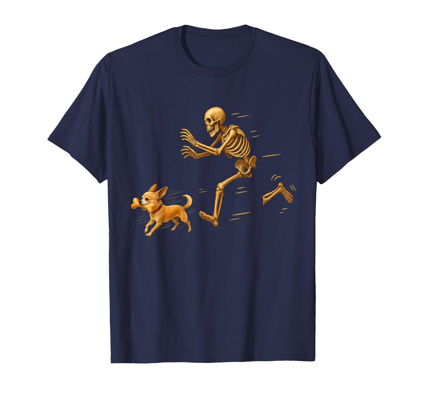 Funny Chihuahua Halloween Steal Bone Skeleton Chase Spooky T-Shirt