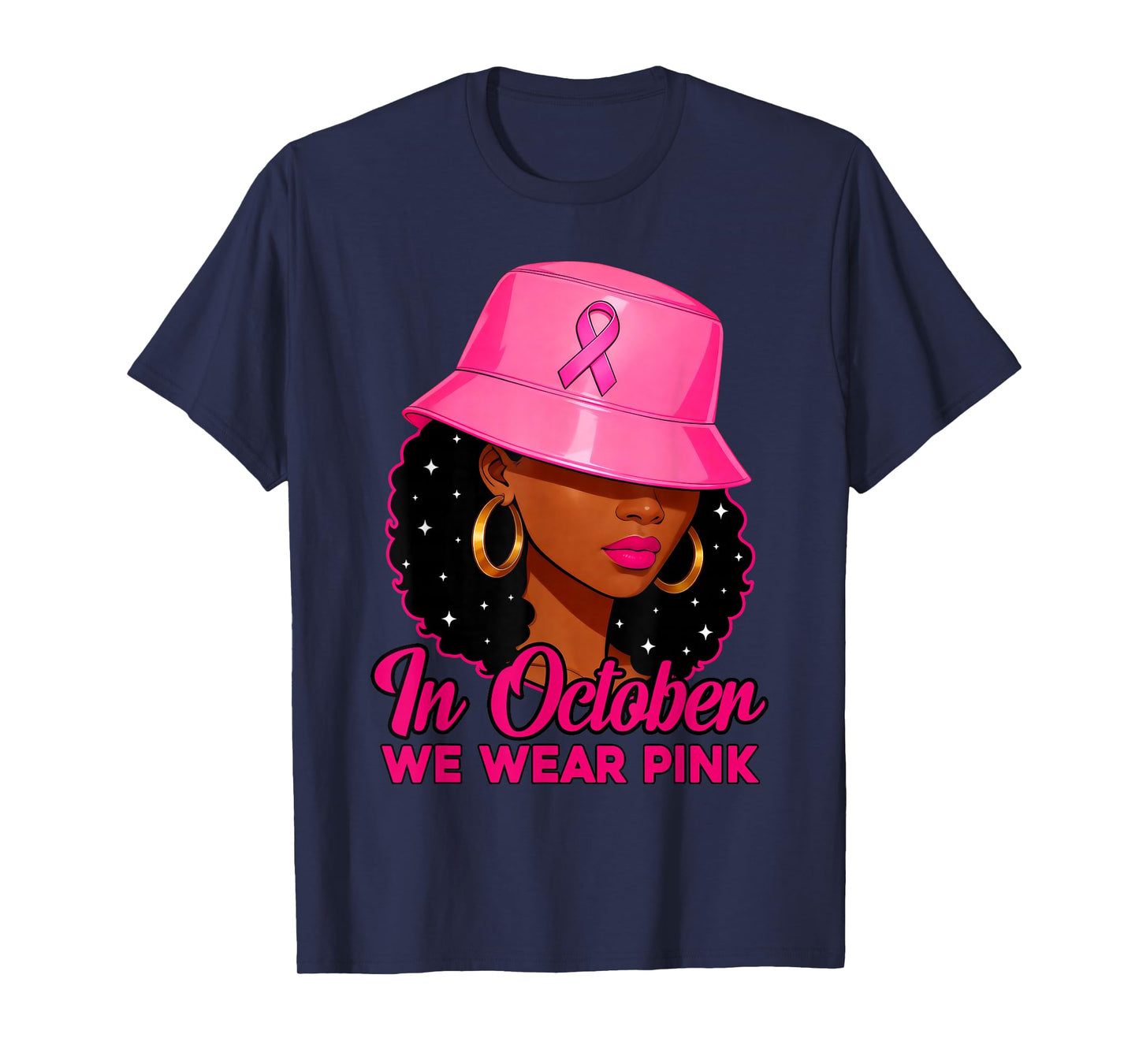 in October We Wear Pink Black Women Breast Cancer Awareness T-Shirt