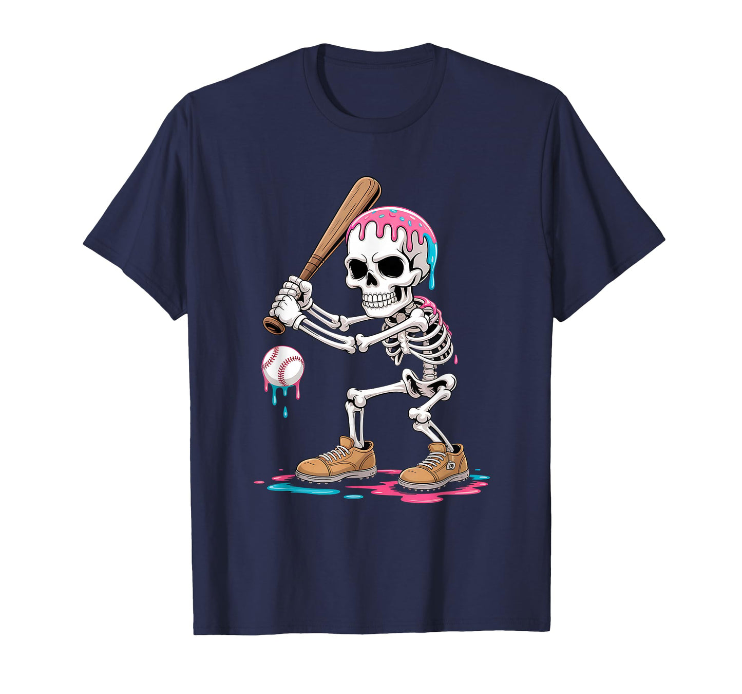 Funny Baseball Skeleton Ice Cream Drip Baseball Boys Youth T-Shirt
