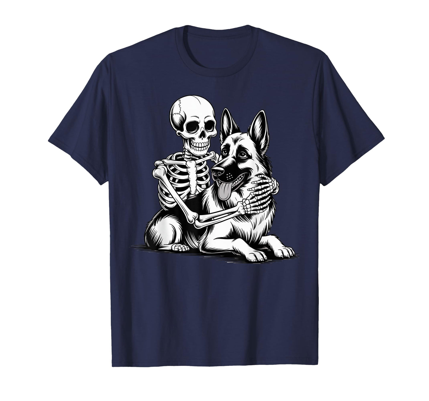 Skeleton Hugging German Shepherd Halloween Dog Lover Design T-Shirt