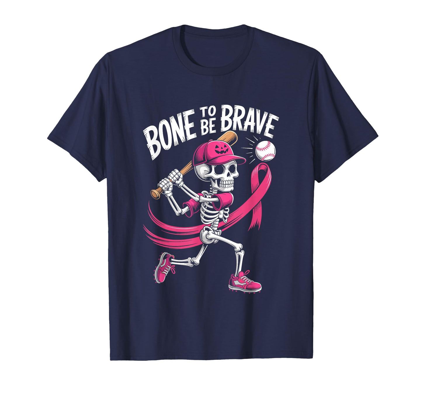 Baseball Skeleton Fighter Halloween Breast Cancer Awareness T-Shirt
