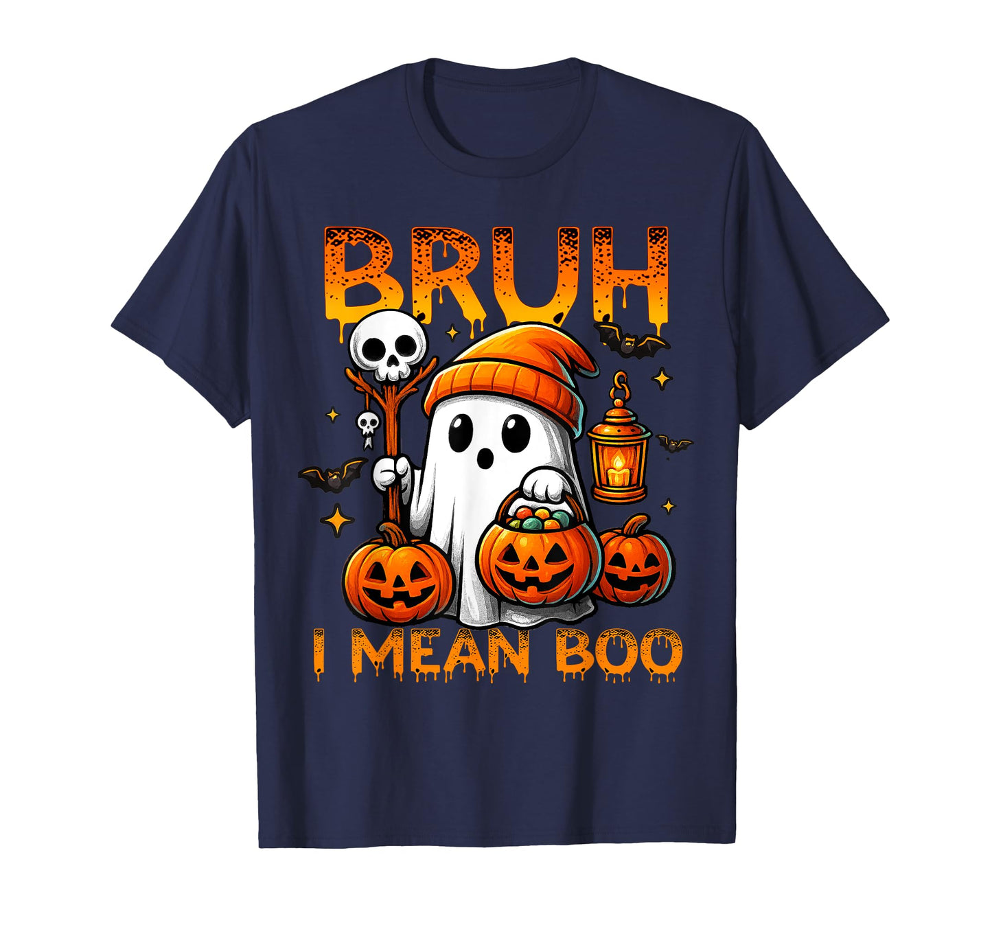 Halloween Bruh Ghost Boo Skull Pumpkin Boys Kids Men T-Shirt