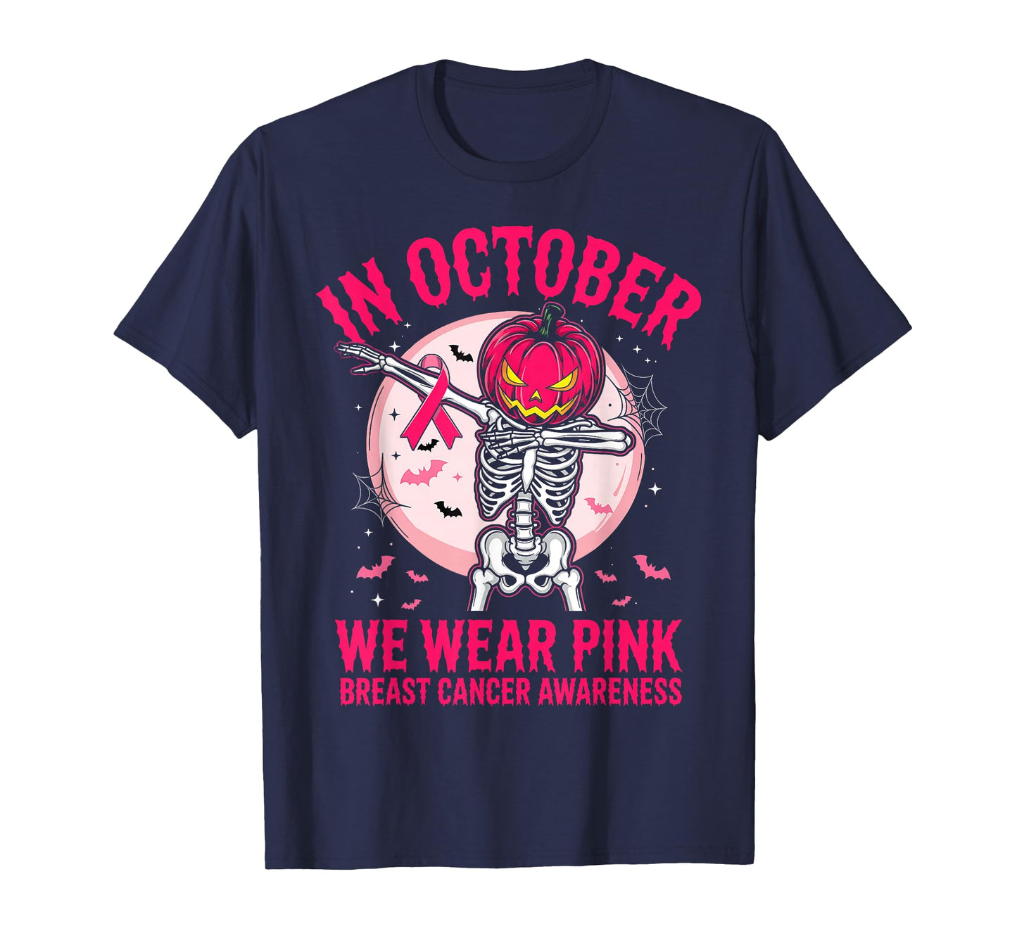 in October We Wear Pink Pumpkin Breast Cancer Awareness T-Shirt