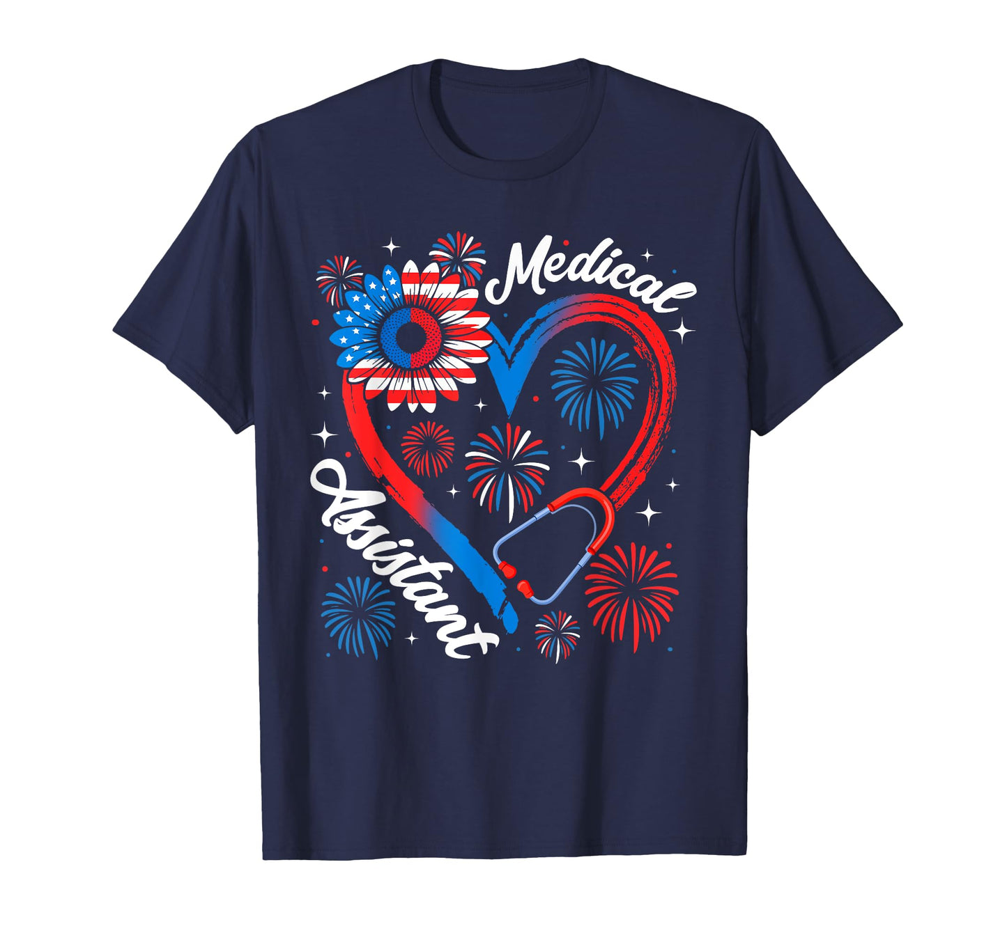 Medical Assistant Sunflower American Flag 4th Of July T-Shirt