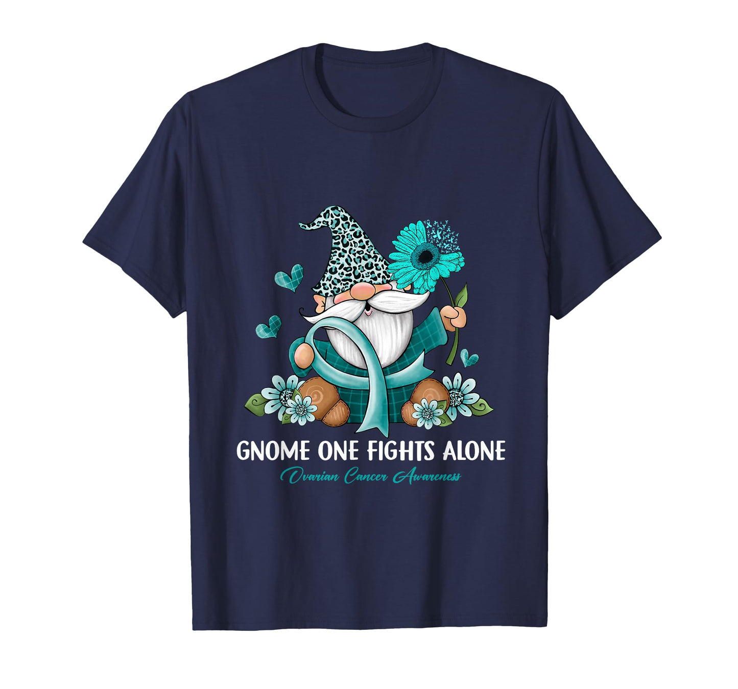 Sunflower Gnome One Fights Alone Ovarian Cancer Awareness T-Shirt