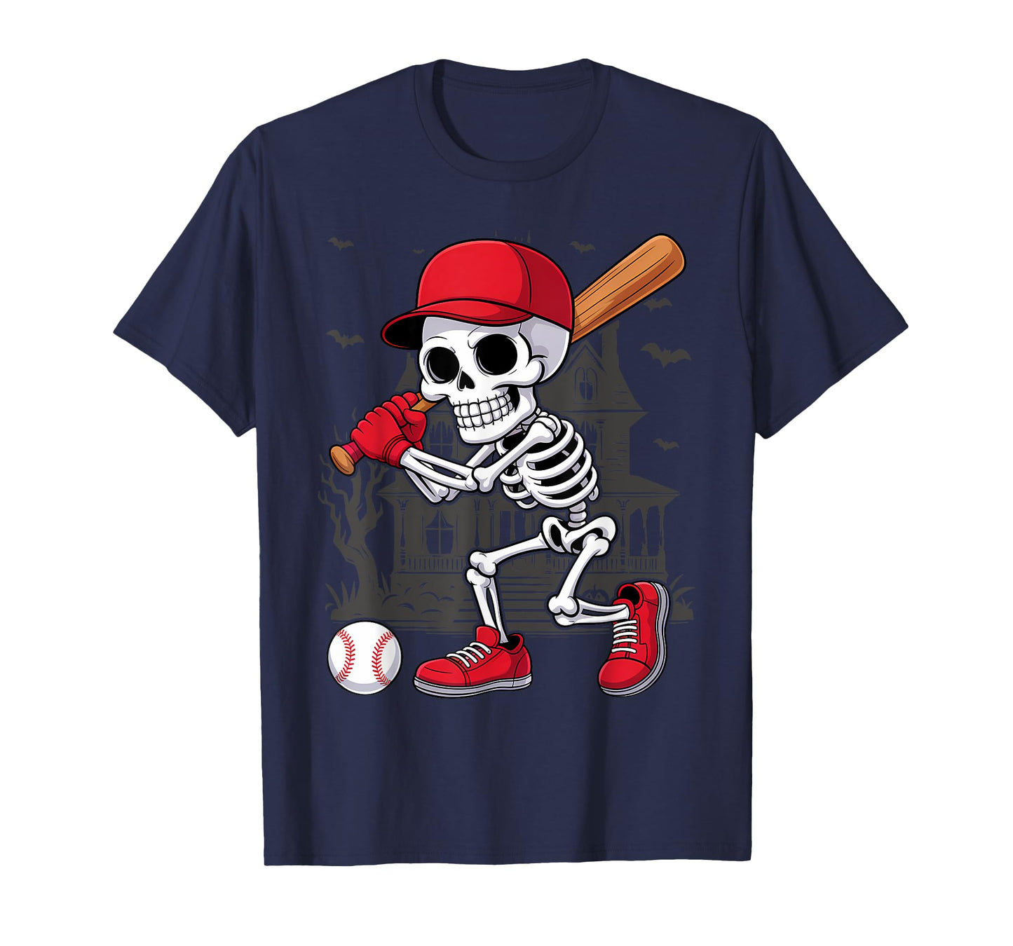 Baseball Skeleton Halloween Funny Playing T-Shirt